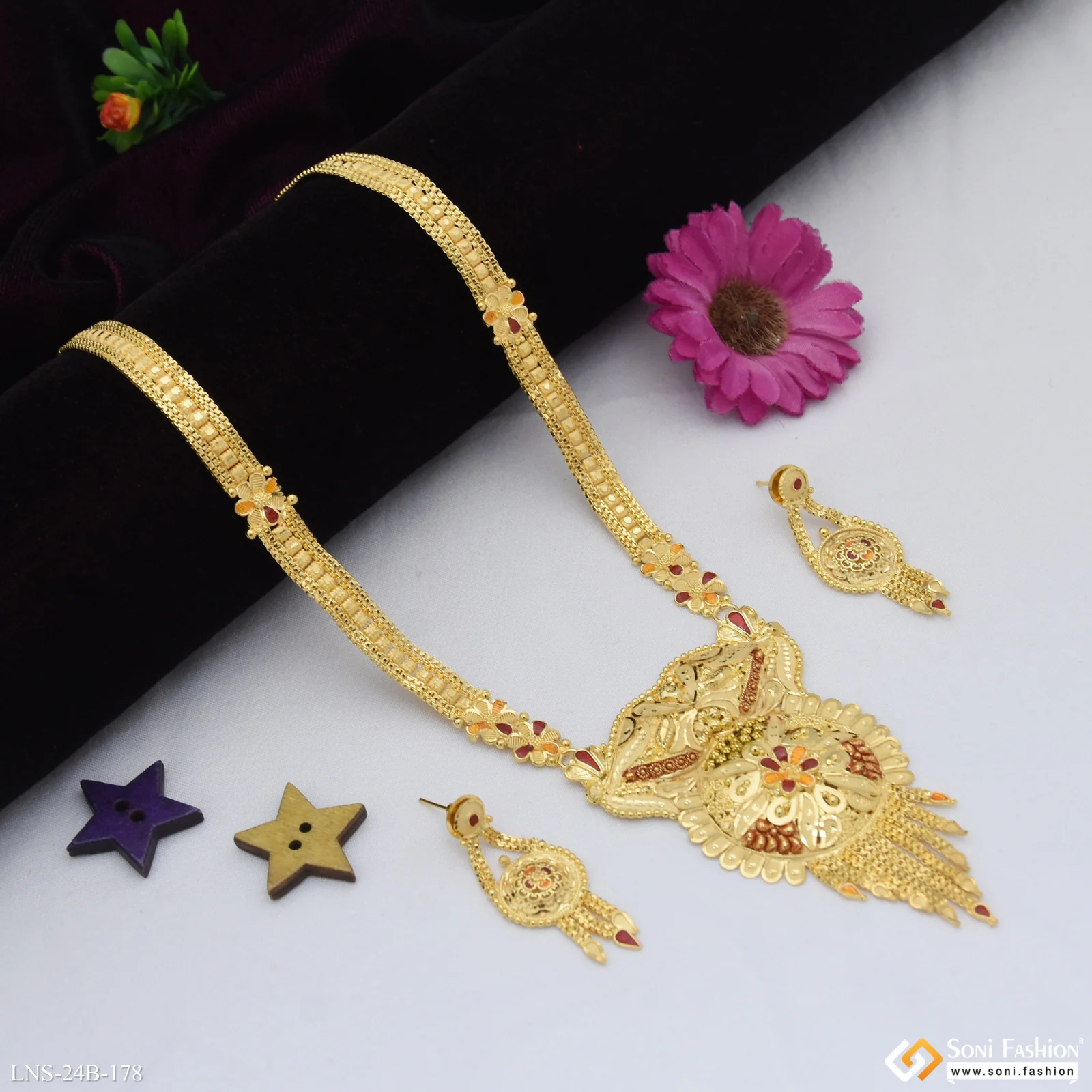 Beautiful Design Gold Plated Rani Haar Necklace Set for Women - Style B178 - Image 4