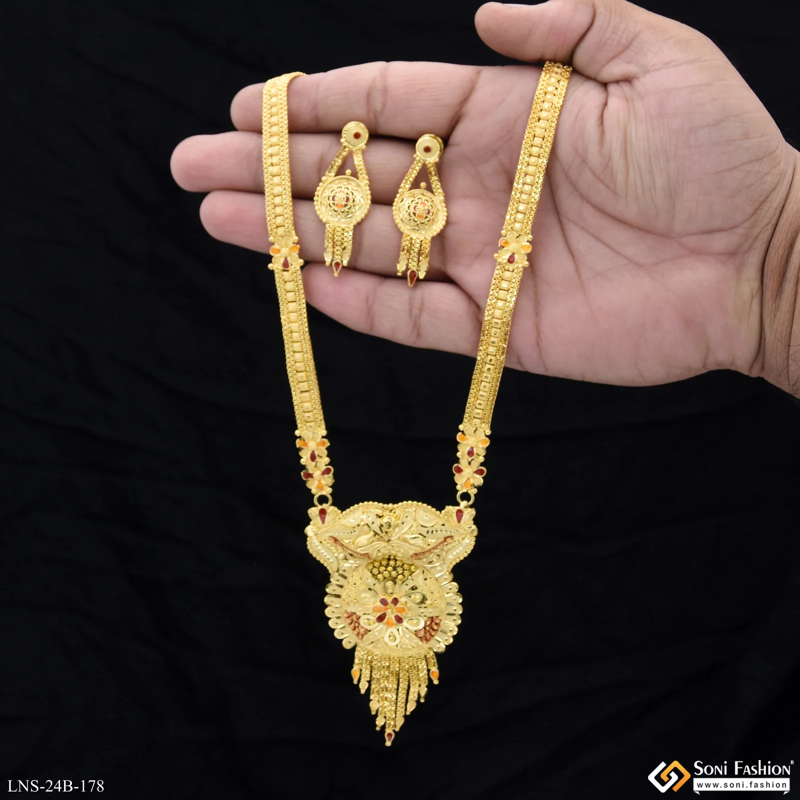 Beautiful Design Gold Plated Rani Haar Necklace Set for Women - Style B178 - Image 5