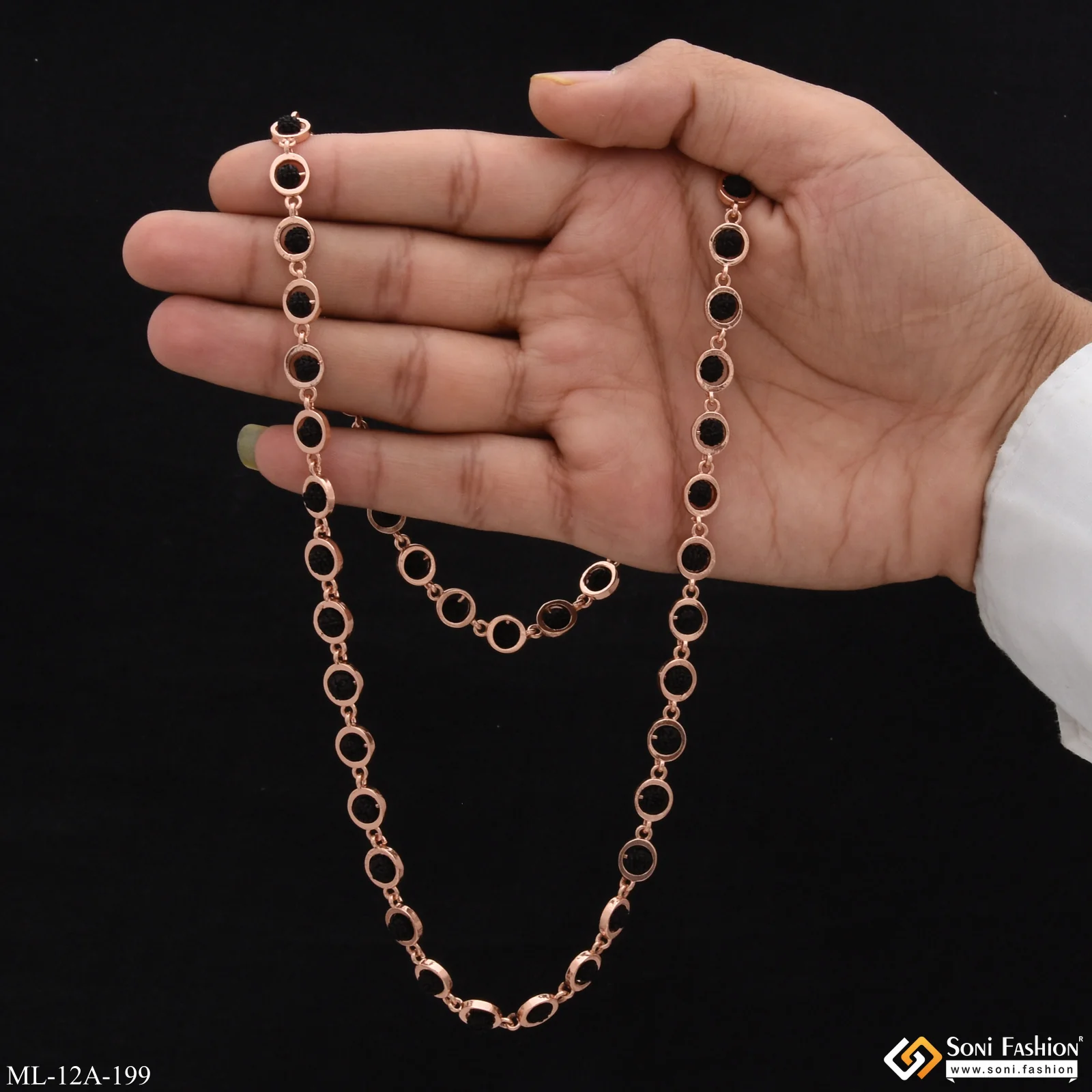 Best Quality Attractive Design Black Rose Gold Rudraksha Mala for Men - Style A199 - Image 2