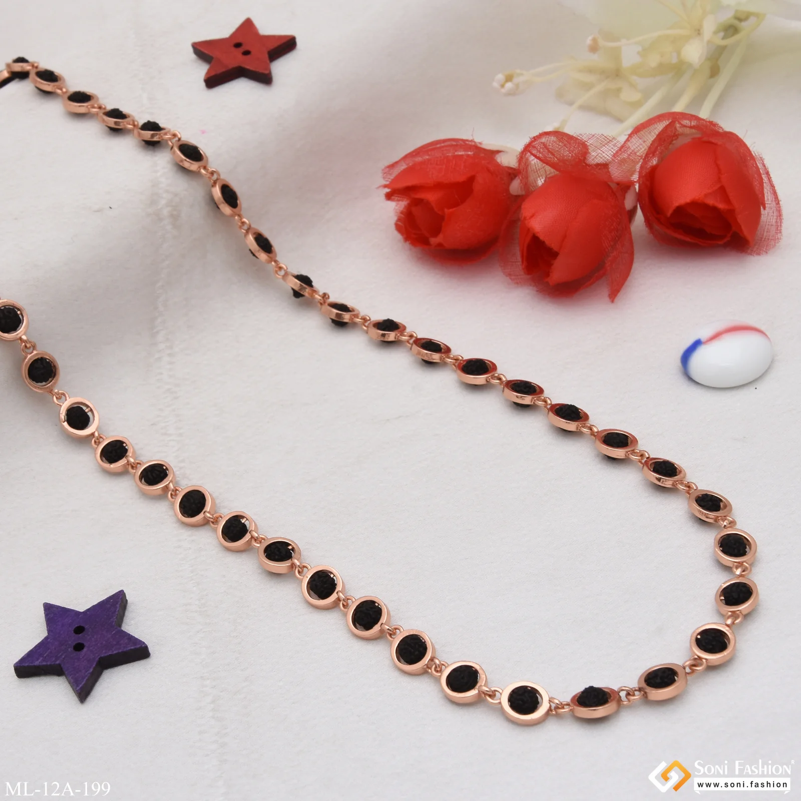 Best Quality Attractive Design Black Rose Gold Rudraksha Mala for Men - Style A199 - Image 6