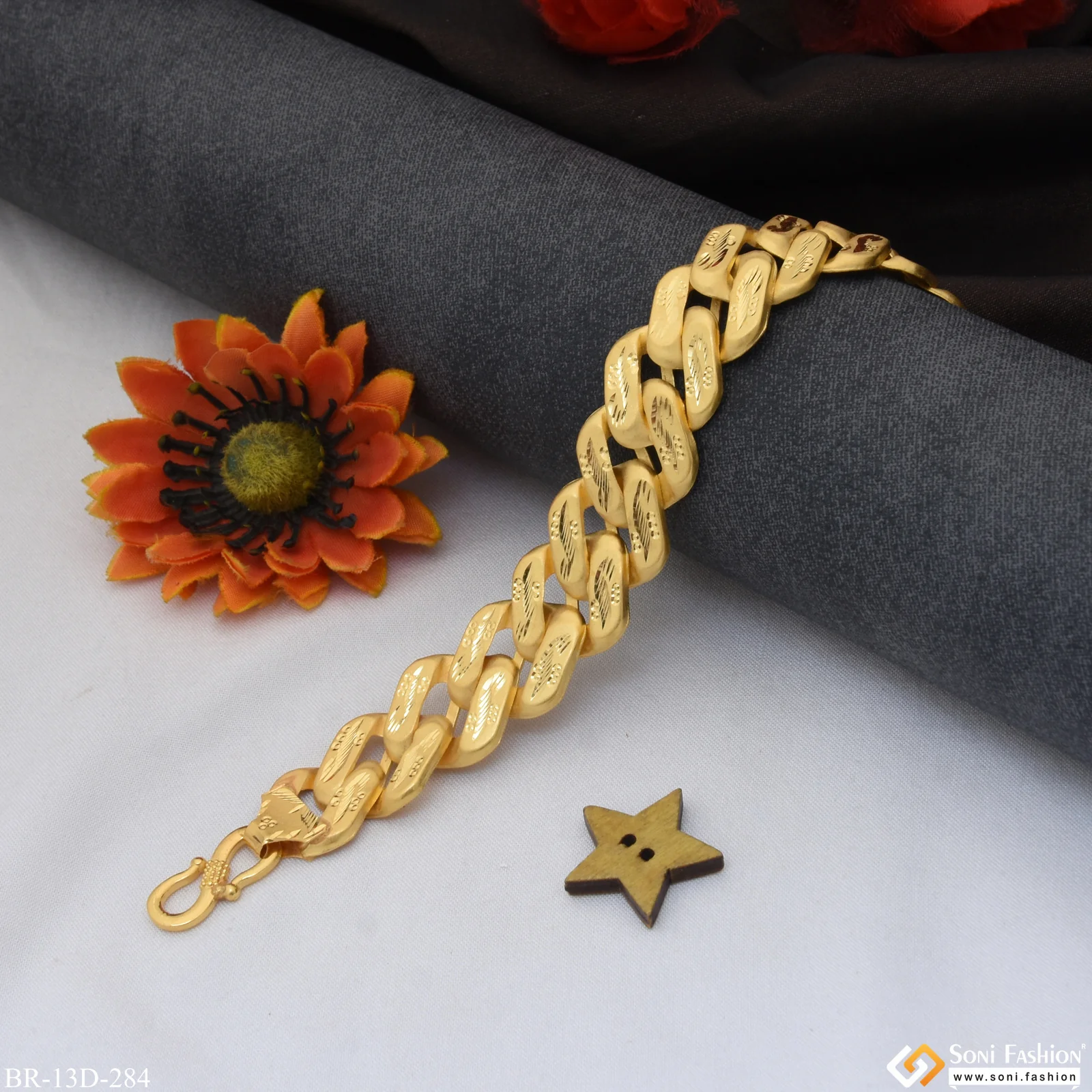 Best Quality Attractive Design Gold Plated Pokal Bracelet for Men - Style D284 - Image 3