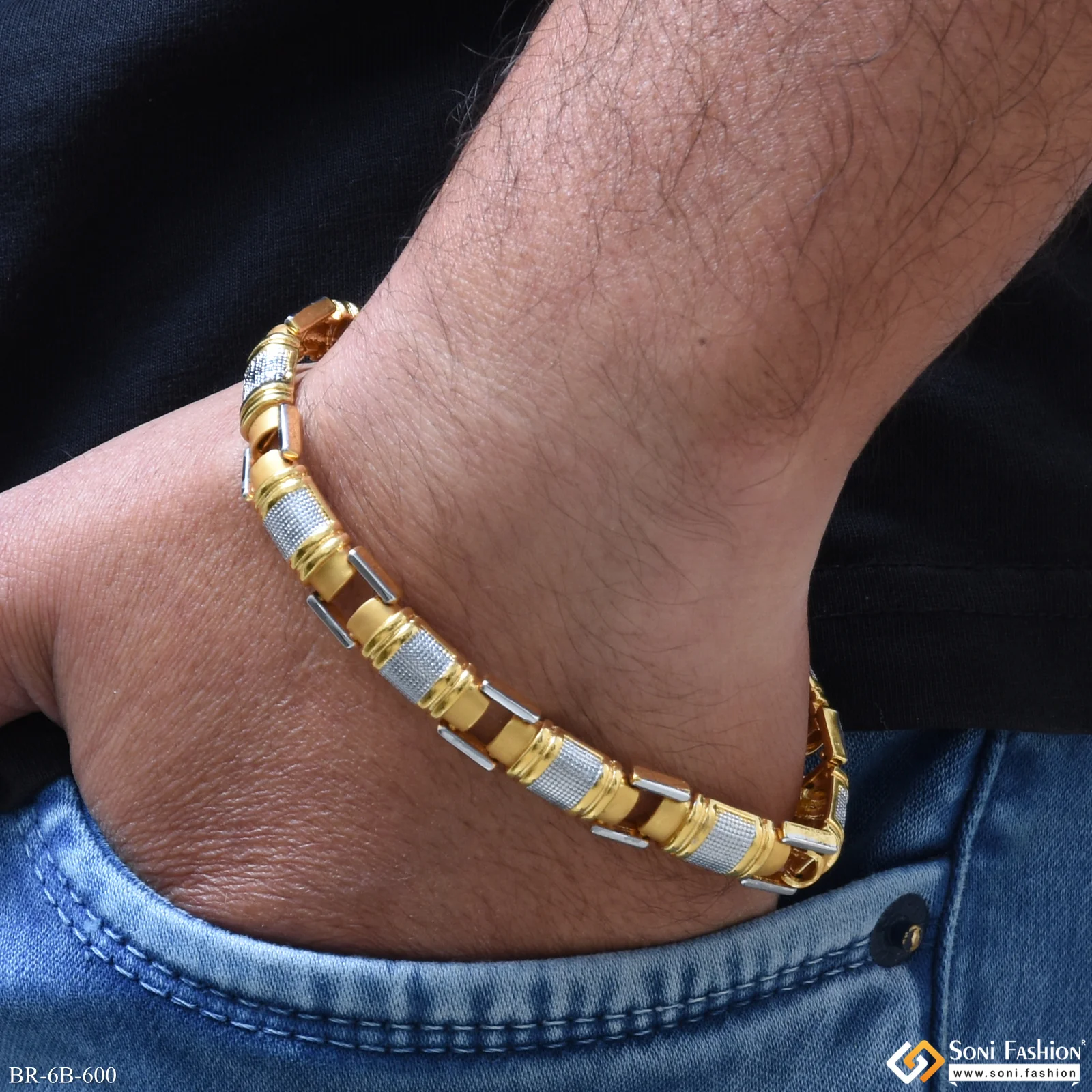 Best Quality Attractive Design Golden & Silver Color Bracelet for Men - Style B600