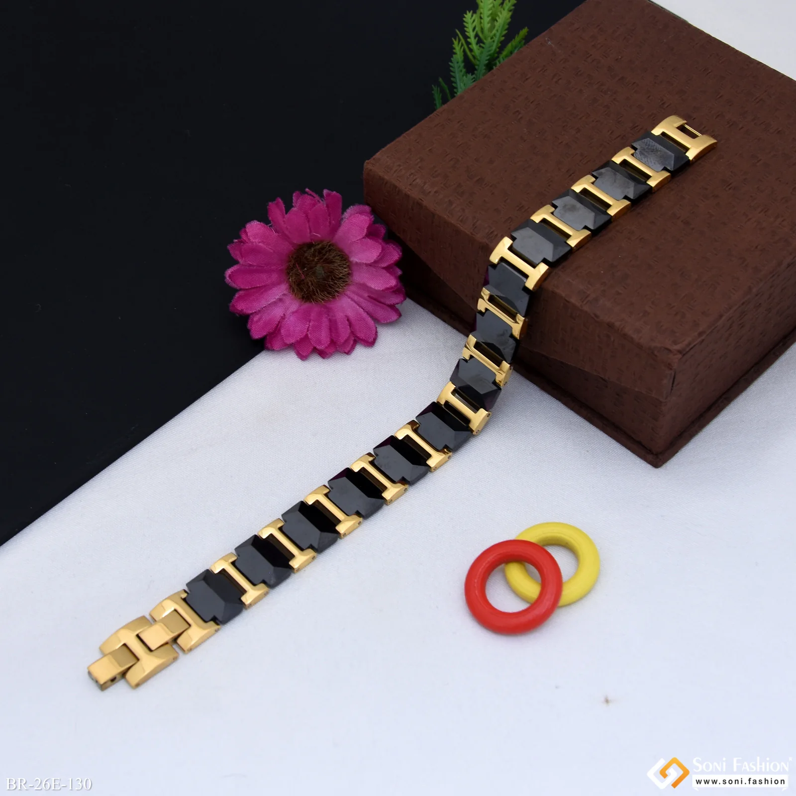 Best Quality Black & Golden Color Ceramic Bracelet for Men - Style E130 - Image 5