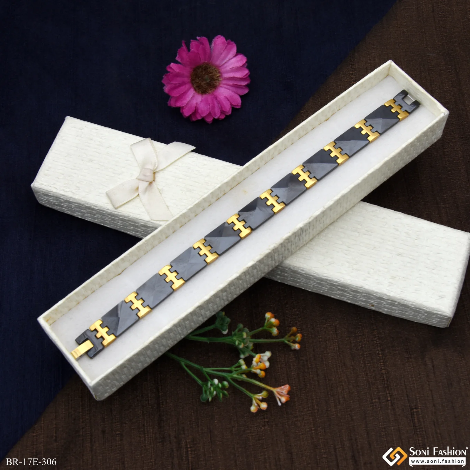 Best Quality Black & Golden Color Ceramic Bracelet for Men - Style E306 - Image 5