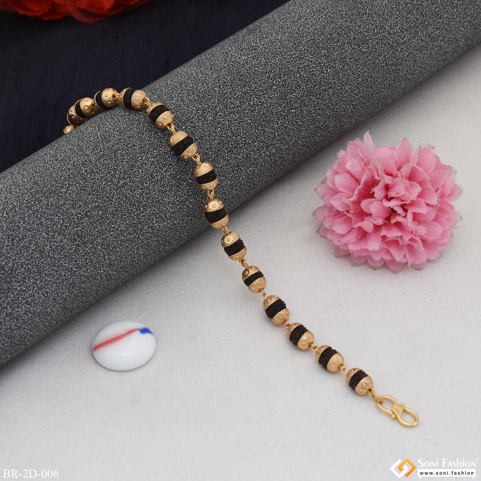 Best Quality Durable Design Gold Plated Rudraksha Bracelet for Men - Style D006 - Image 3