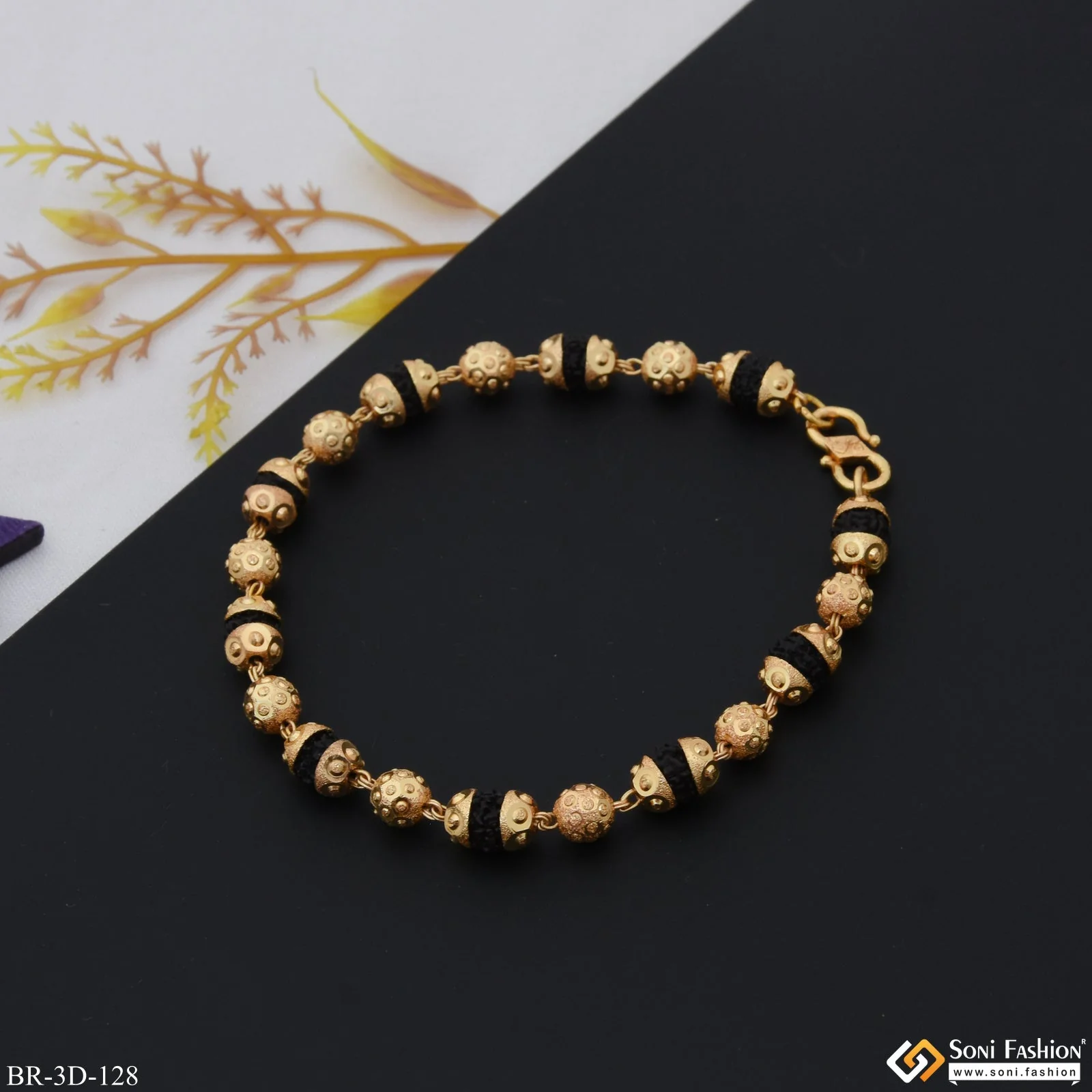 Best Quality Durable Design Gold Plated Rudraksha Bracelet for Men - Style D128 - Image 2