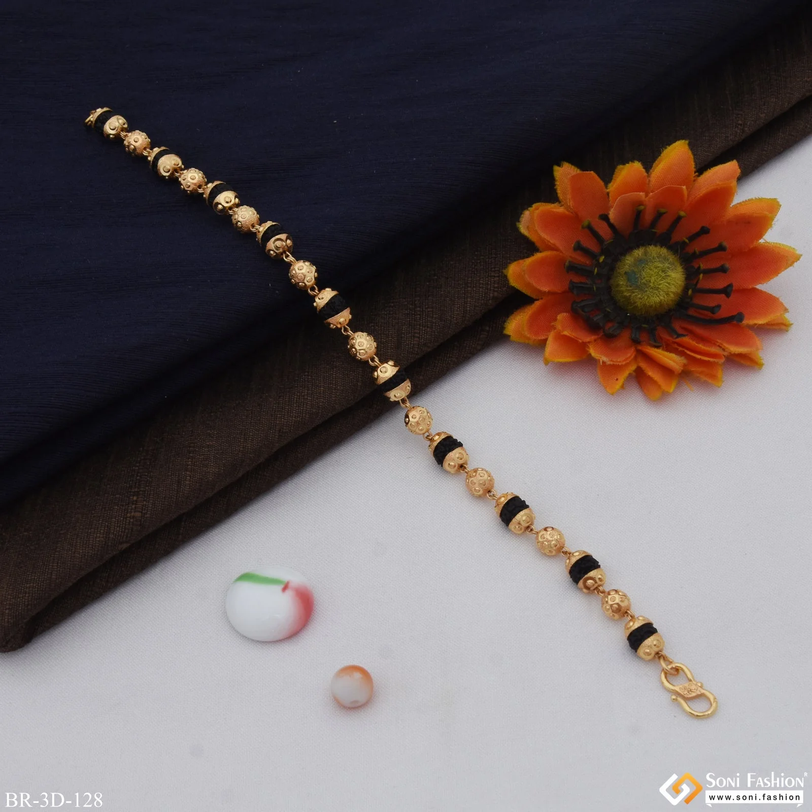 Best Quality Durable Design Gold Plated Rudraksha Bracelet for Men - Style D128 - Image 4