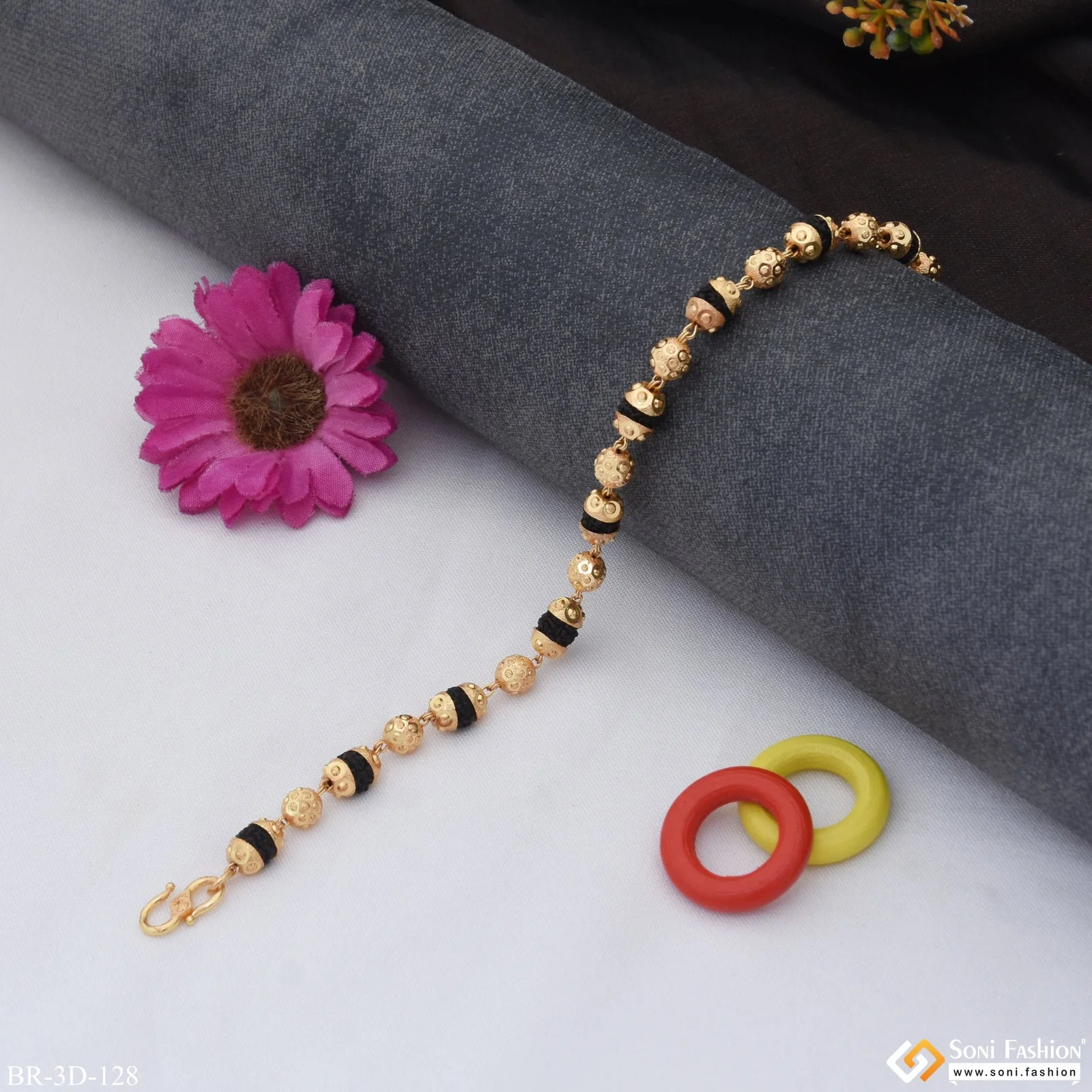 Best Quality Durable Design Gold Plated Rudraksha Bracelet for Men - Style D128 - Image 5