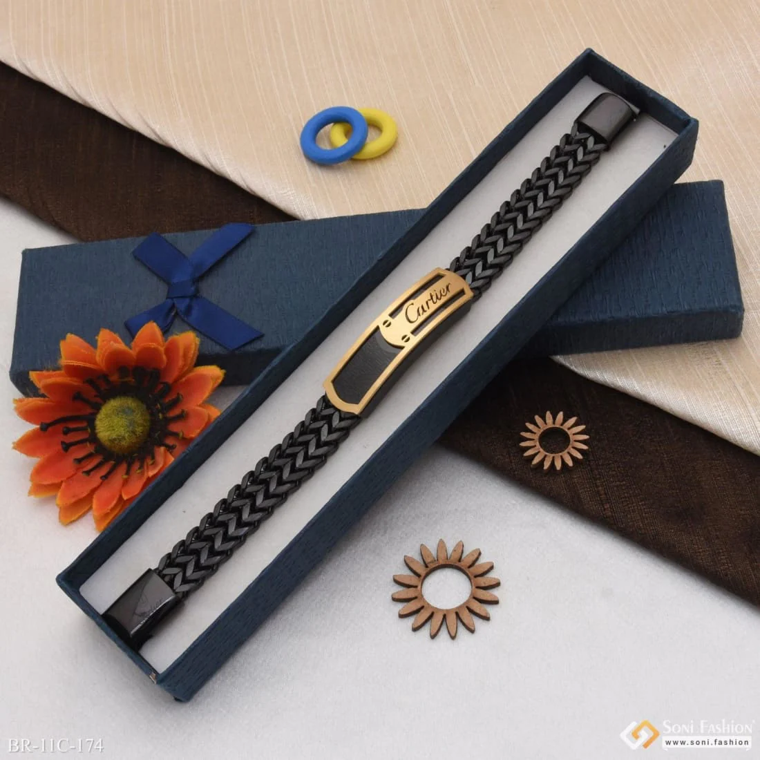 Best Quality Elegant Design Black & Golden Color Bracelet for Men - Style C174 - Image 2