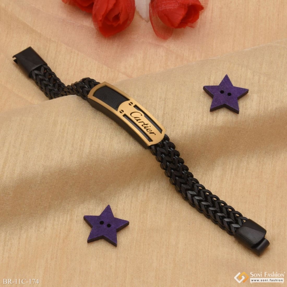 Best Quality Elegant Design Black & Golden Color Bracelet for Men - Style C174 - Image 3