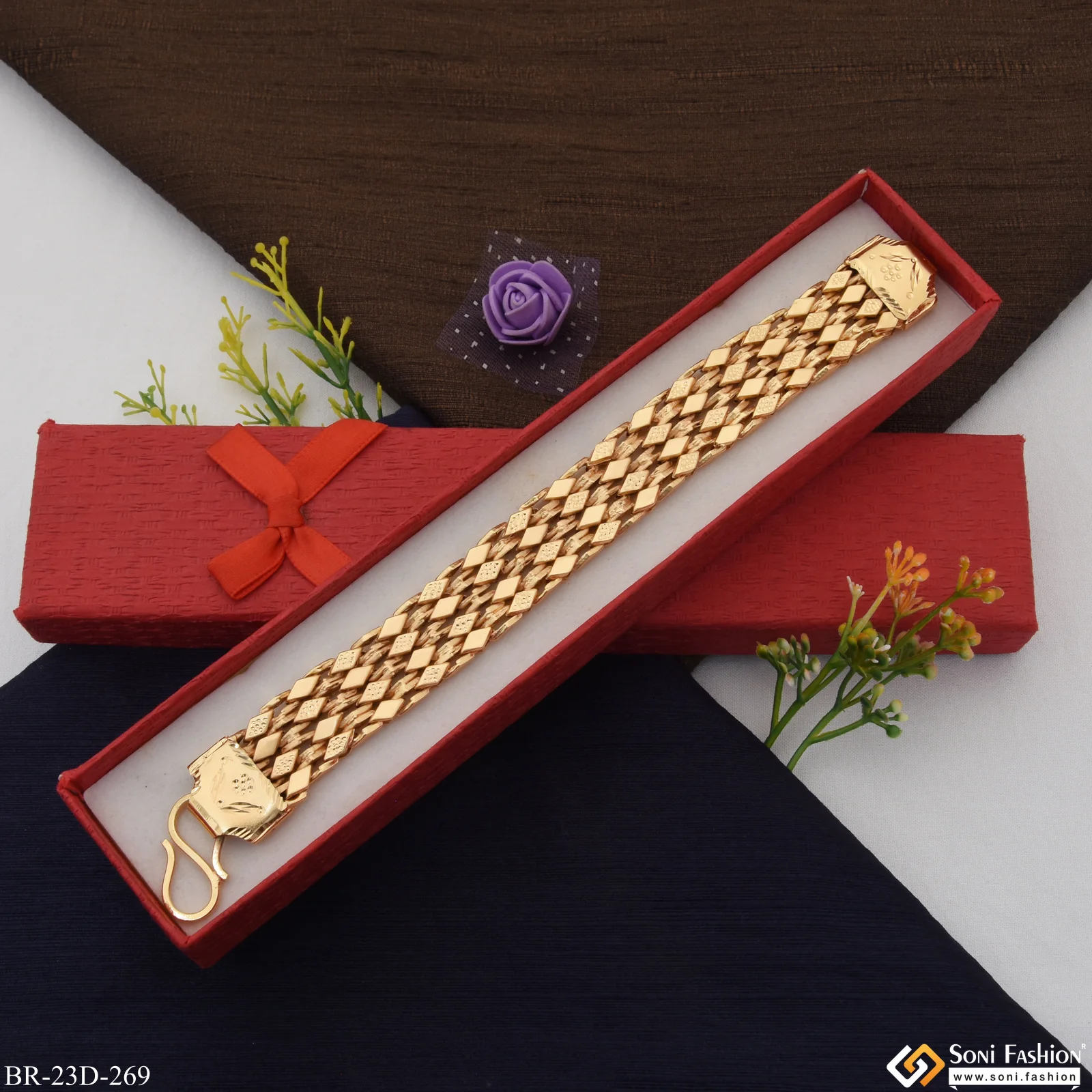 Best Quality Etched Design High-Quality Gold Plated Bracelet for Men - Style D269 - Image 4