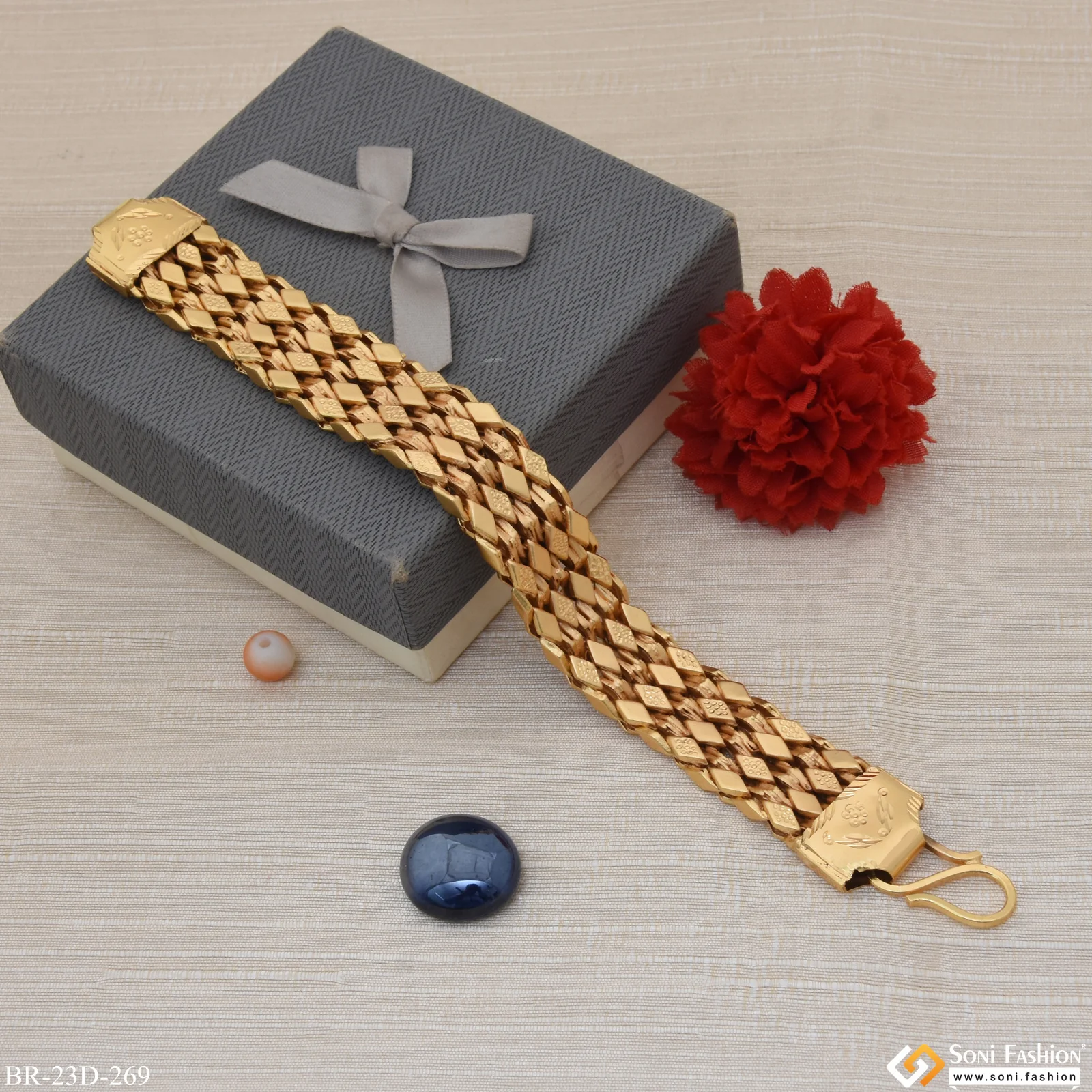 Best Quality Etched Design High-Quality Gold Plated Bracelet for Men - Style D269 - Image 5