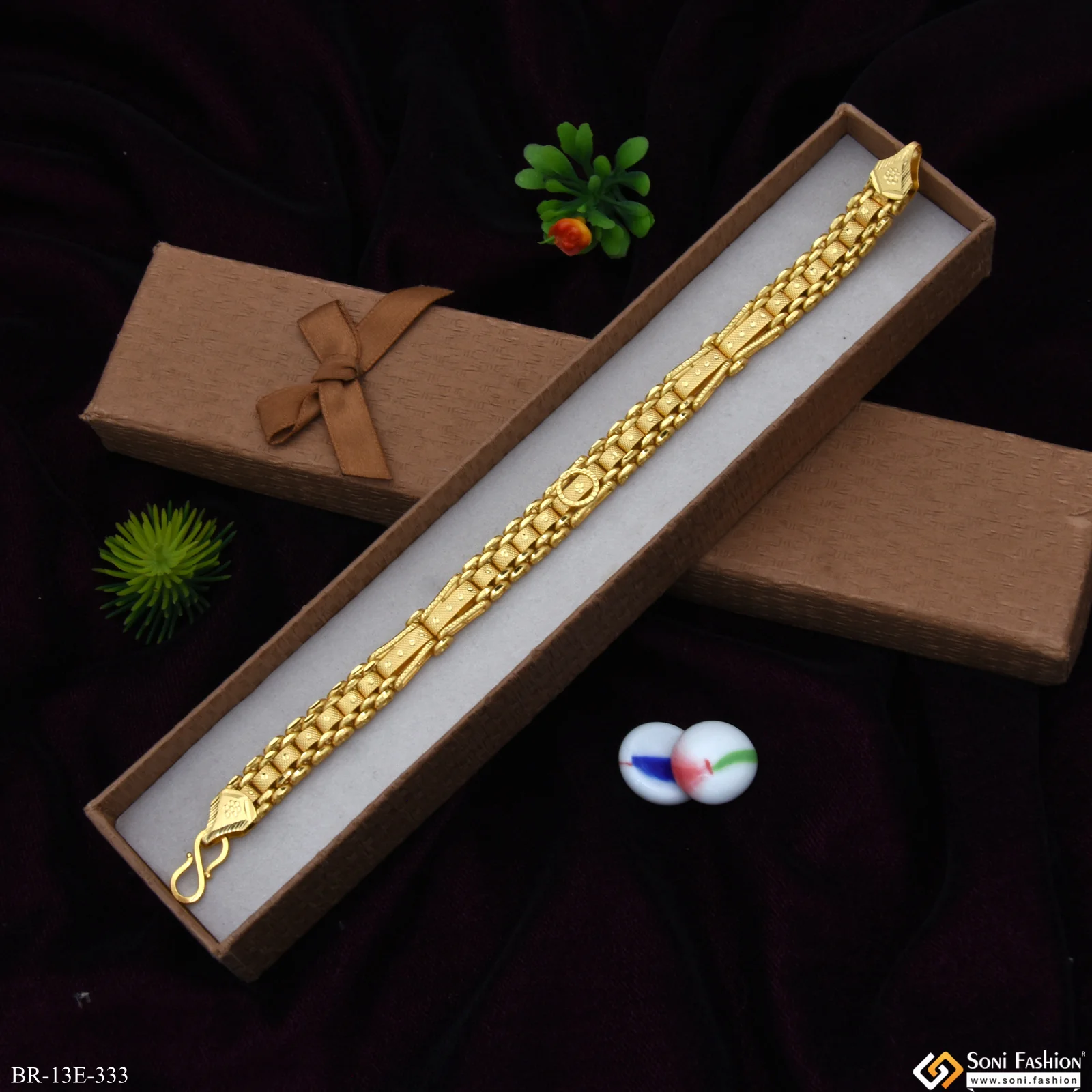 Best Quality Gold Plated Box Bracelet for Men - Style E333 - Image 5