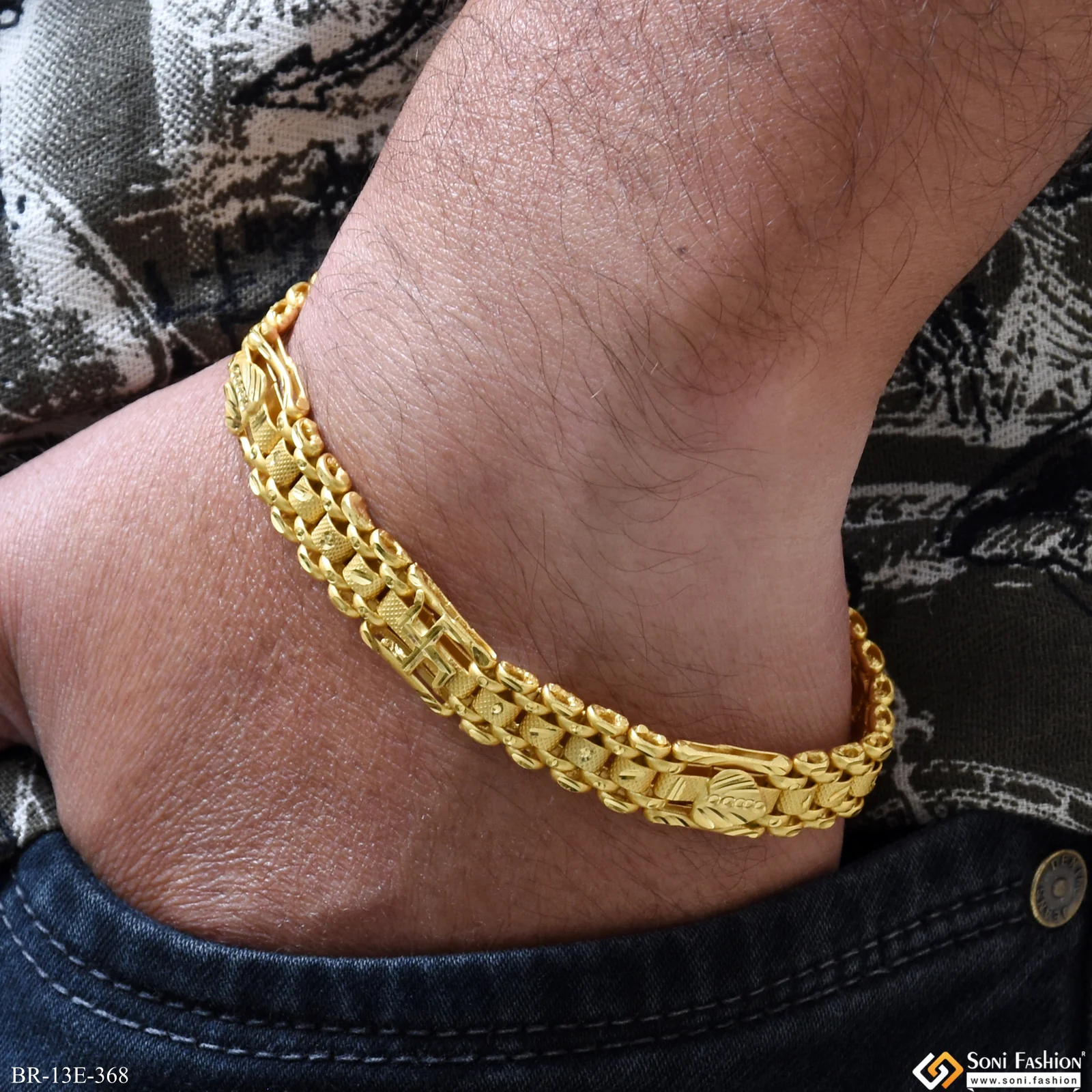 Best Swastik Design Gold Plated Box Bracelet for Men - Style E368