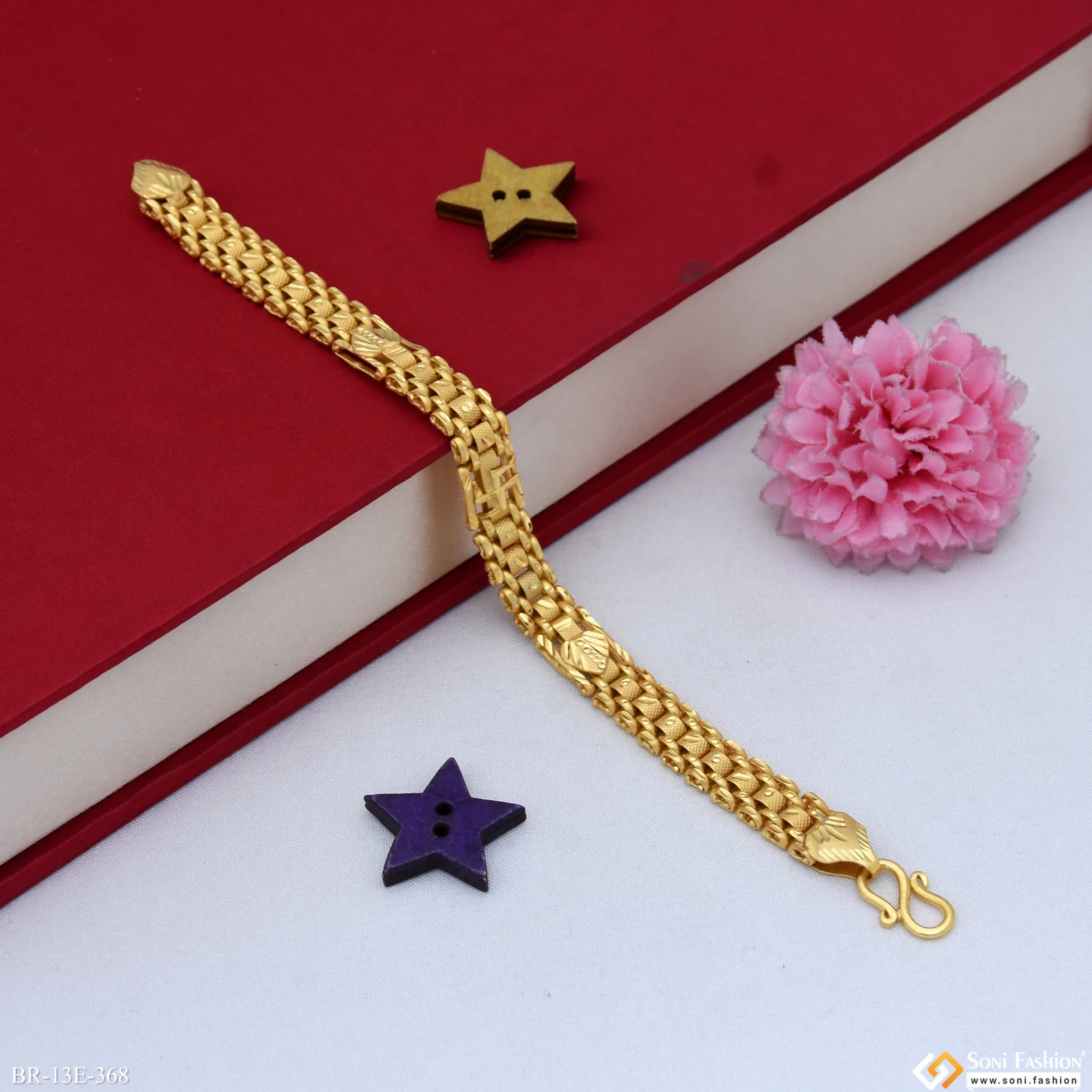 Best Swastik Design Gold Plated Box Bracelet for Men - Style E368 - Image 3