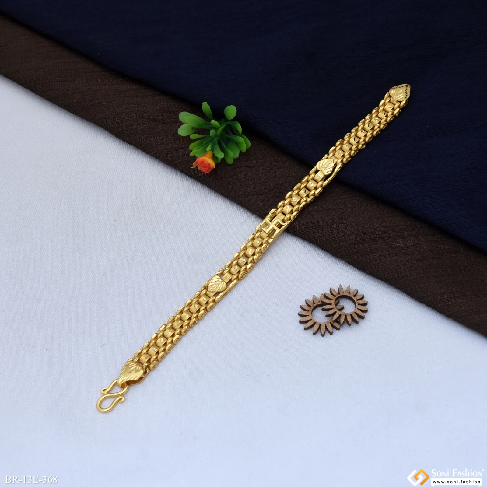 Best Swastik Design Gold Plated Box Bracelet for Men - Style E368 - Image 4