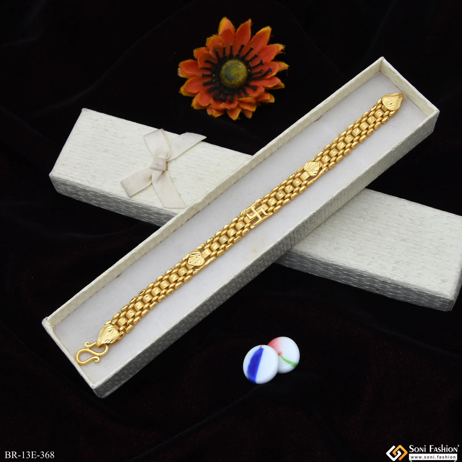 Best Swastik Design Gold Plated Box Bracelet for Men - Style E368 - Image 5