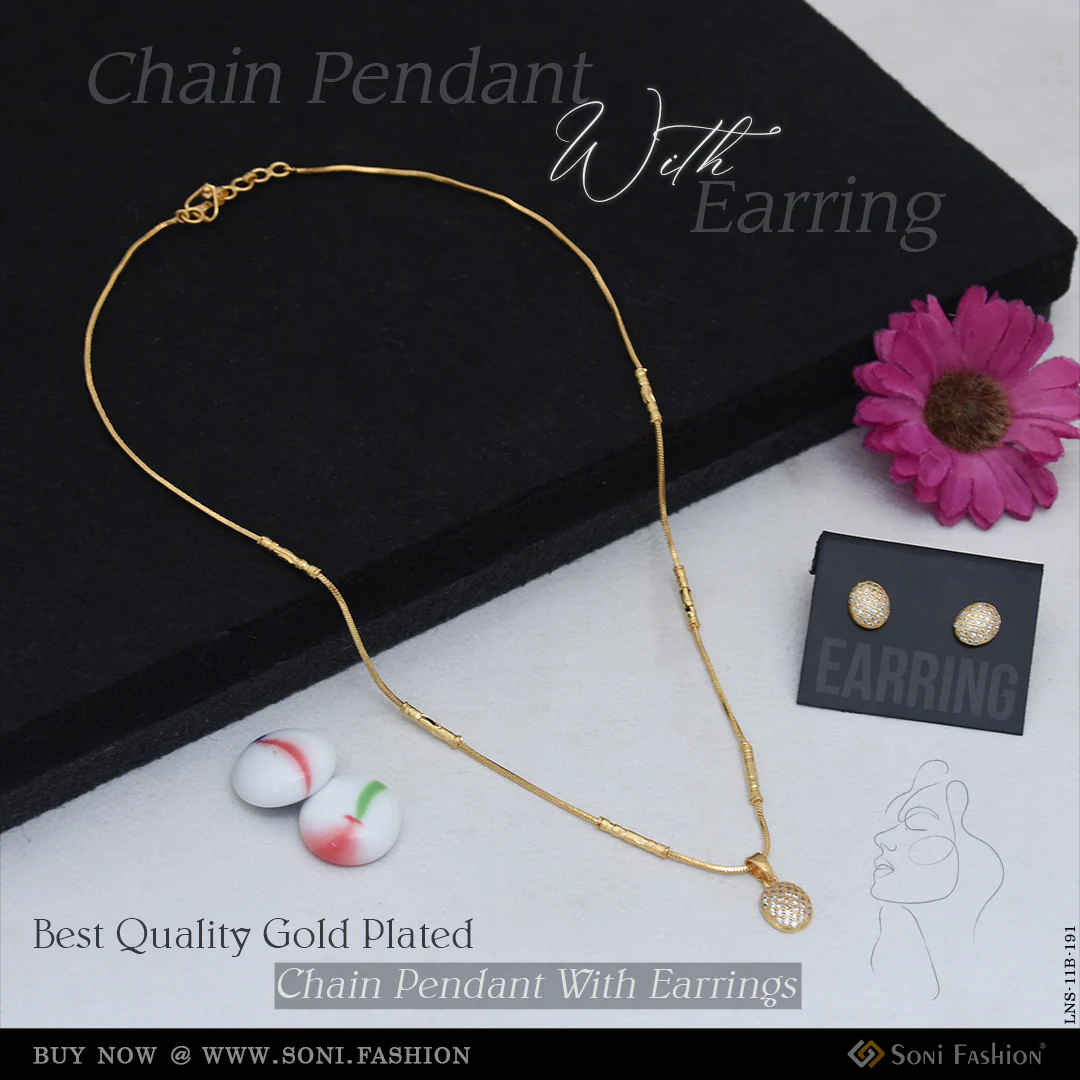 Best Quality Gold Plated Chain Pendant With Earrings for Ladies - Style B191
