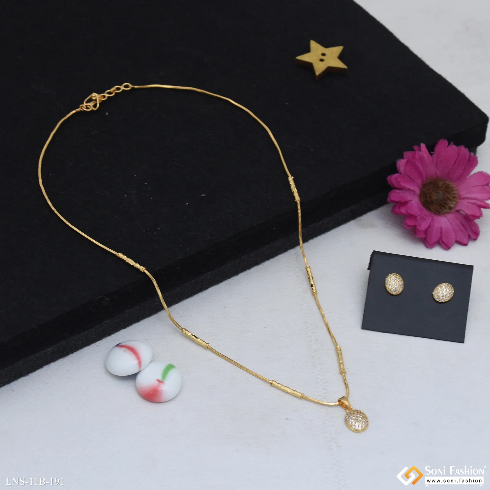 Best Quality Gold Plated Chain Pendant With Earrings for Ladies - Style B191 - Image 5