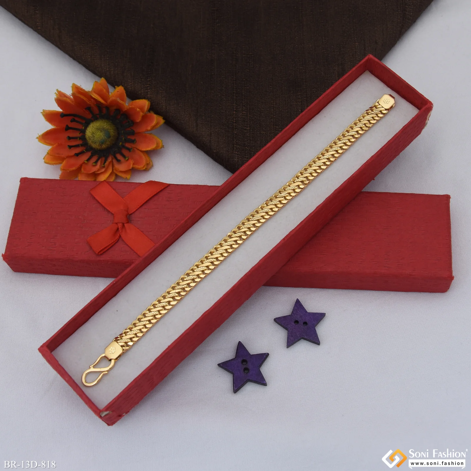 Best Quality Gold Plated Link Bracelet for Men - Style D818 - Image 2