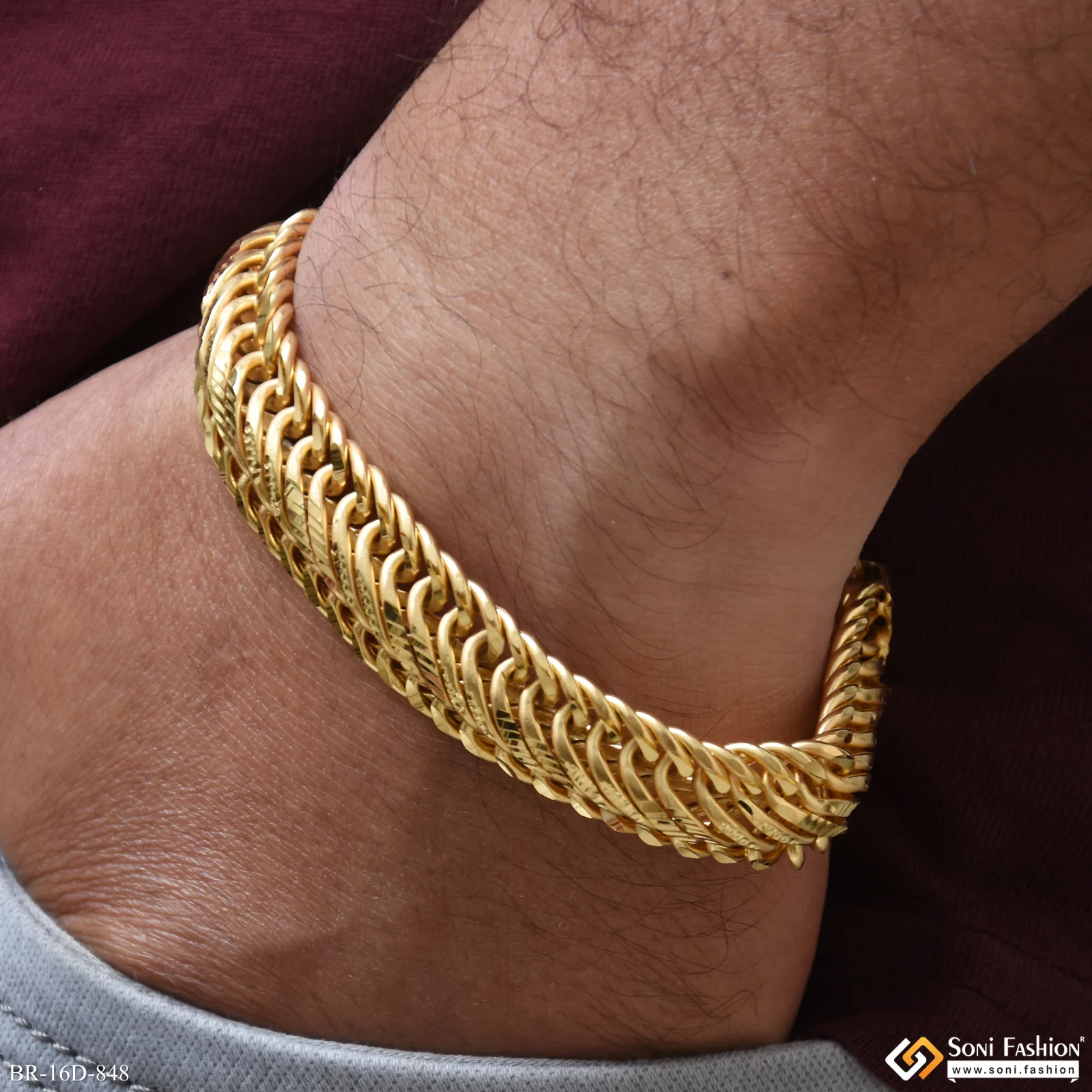 Best Quality Gold Plated Link Bracelet for Men - Style D848 - Image 2