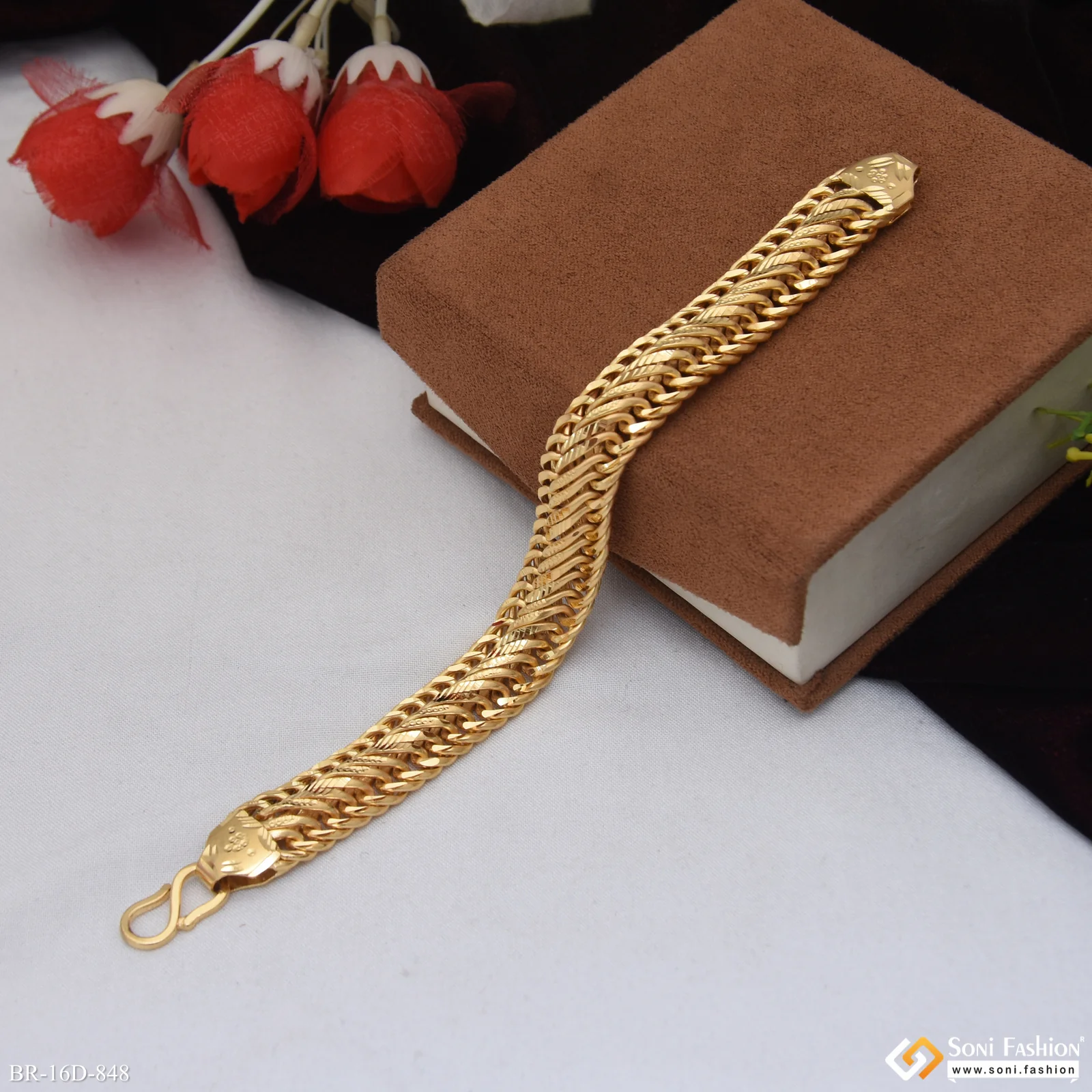 Best Quality Gold Plated Link Bracelet for Men - Style D848 - Image 5