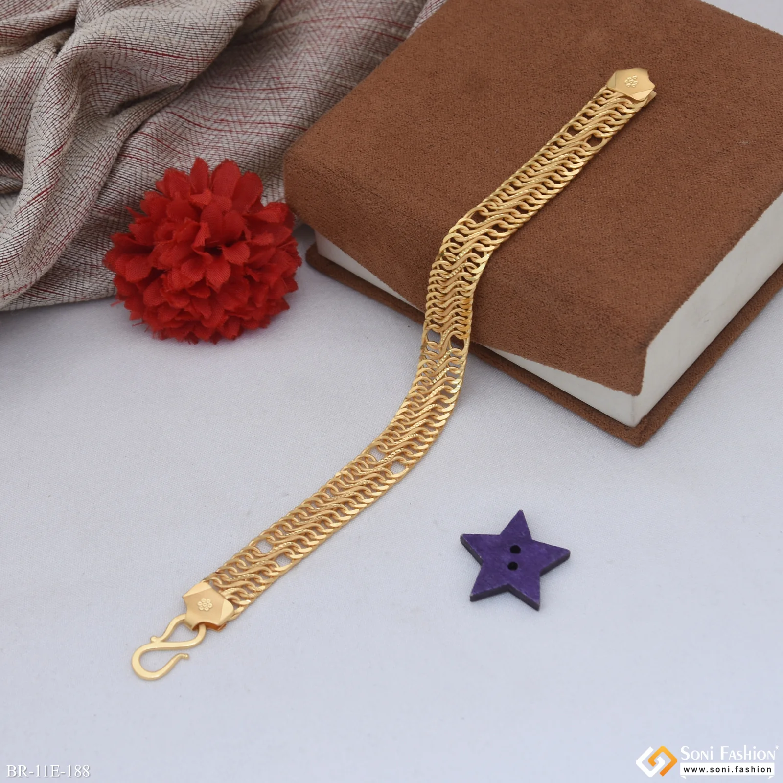 Best Quality Gold Plated Link Bracelet for Men - Style E188 - Image 4
