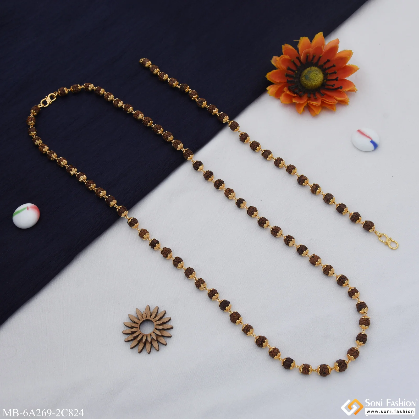 Best Quality Gold Plated Rudraksha Mala with Bracelet for Men (MB-A269-C824) - Image 3