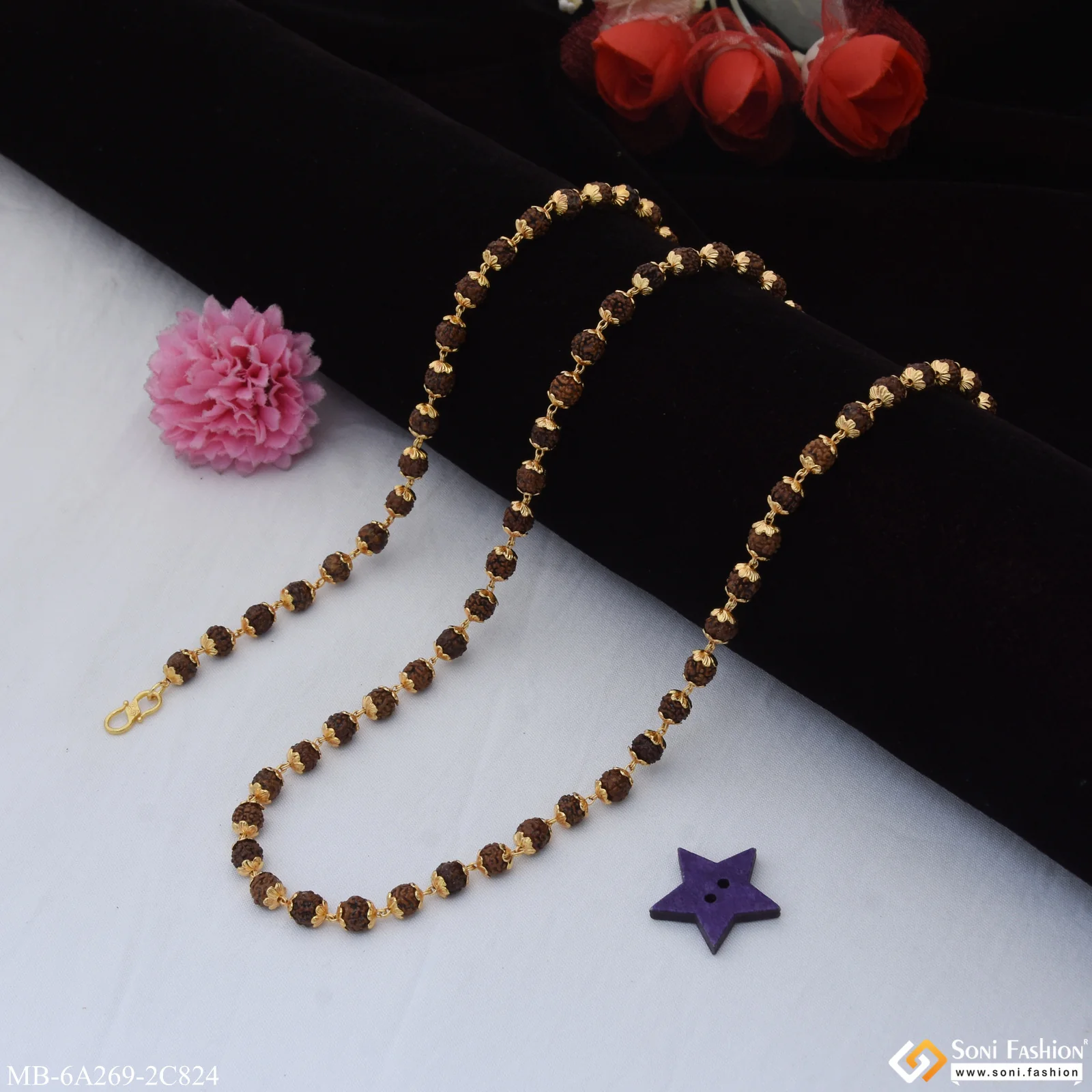 Best Quality Gold Plated Rudraksha Mala with Bracelet for Men (MB-A269-C824) - Image 4