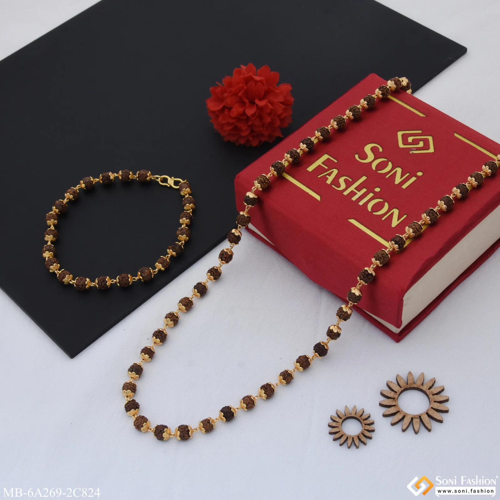 Best Quality Gold Plated Rudraksha Mala with Bracelet for Men (MB-A269-C824) - Image 5