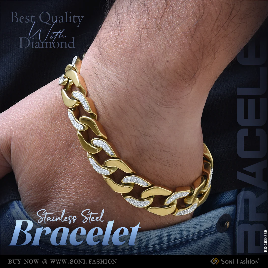 Best Quality With Diamond Golden Color Stainless Steel Bracelet - Style B339