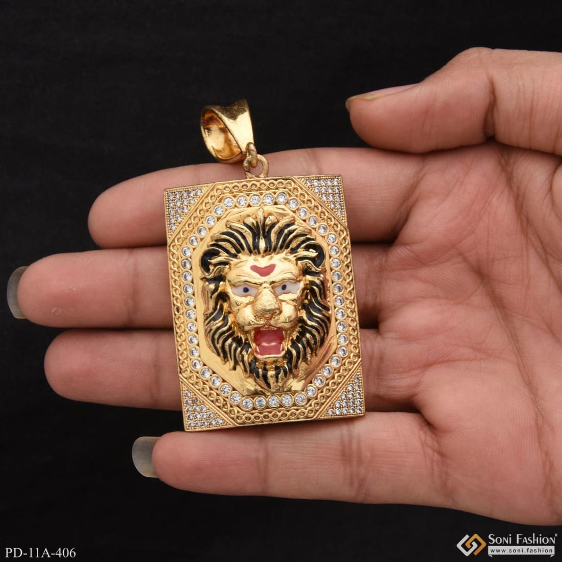 Big Lion Face Diamond Pendant Premium-Grade Quality Gold Plated for Men - Style A406