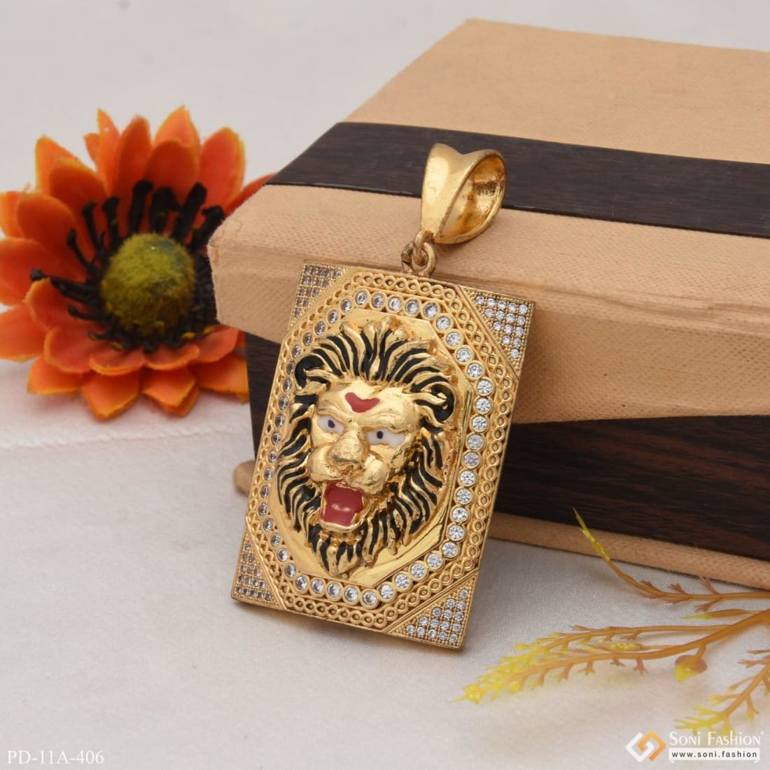 Big Lion Face Diamond Pendant Premium-Grade Quality Gold Plated for Men - Style A406 - Image 2