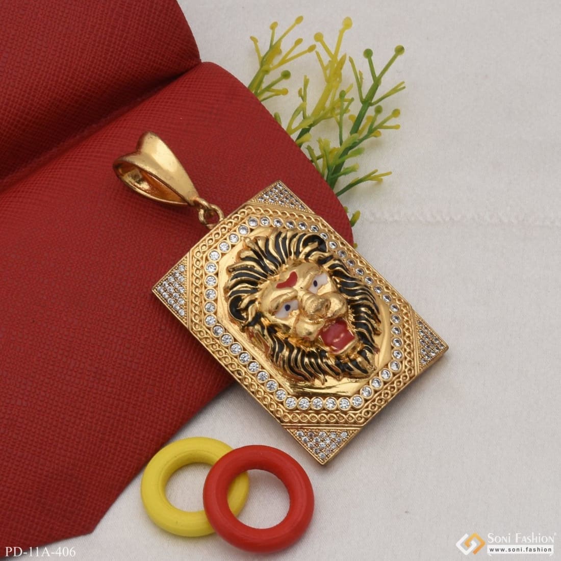 Big Lion Face Diamond Pendant Premium-Grade Quality Gold Plated for Men - Style A406 - Image 3