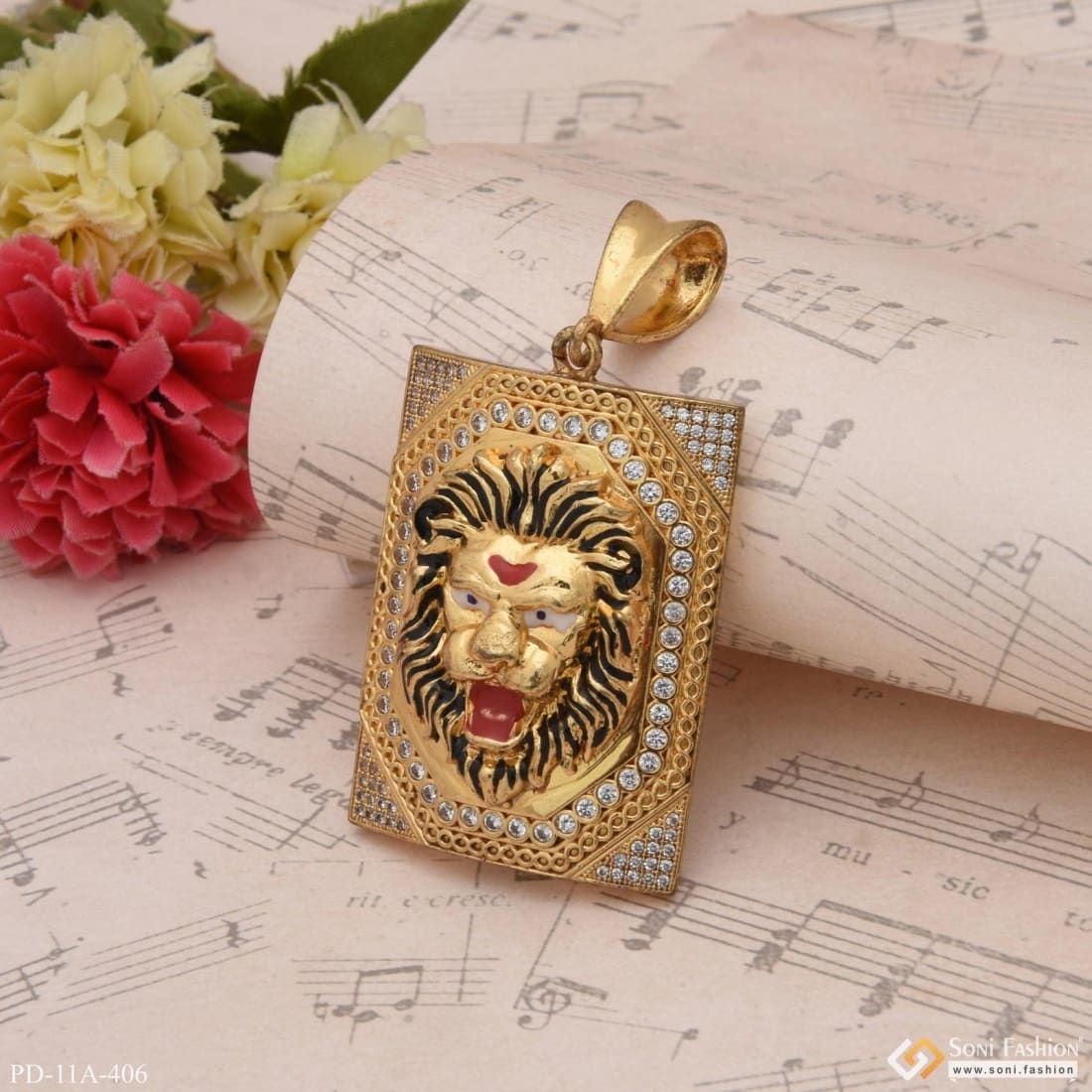 Big Lion Face Diamond Pendant Premium-Grade Quality Gold Plated for Men - Style A406 - Image 4