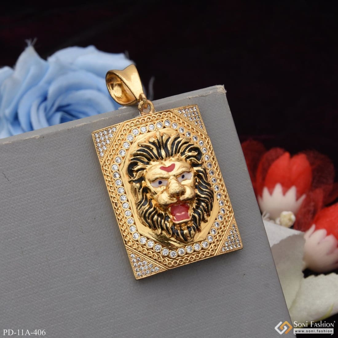 Big Lion Face Diamond Pendant Premium-Grade Quality Gold Plated for Men - Style A406 - Image 5