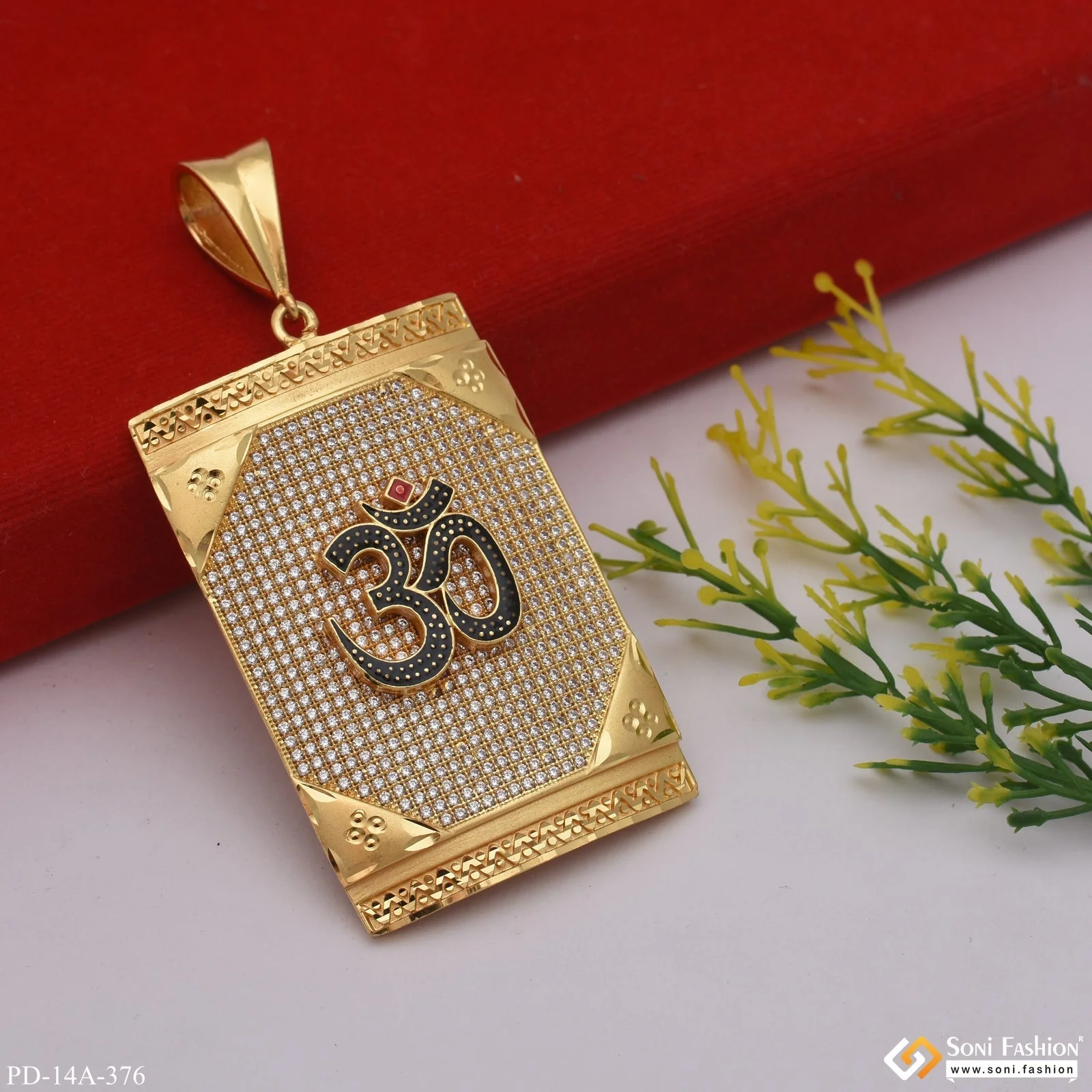 Big OM Diamond Pendant Premium-Grade Quality Gold Plated for Men - Style A376 - Image 3