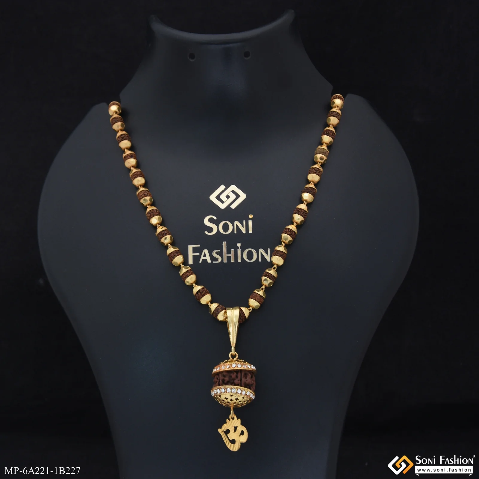 Big Rudraksh Gold Plated Pendant with Rudraksha Mala for Men (MP-A221-B227) - Image 2