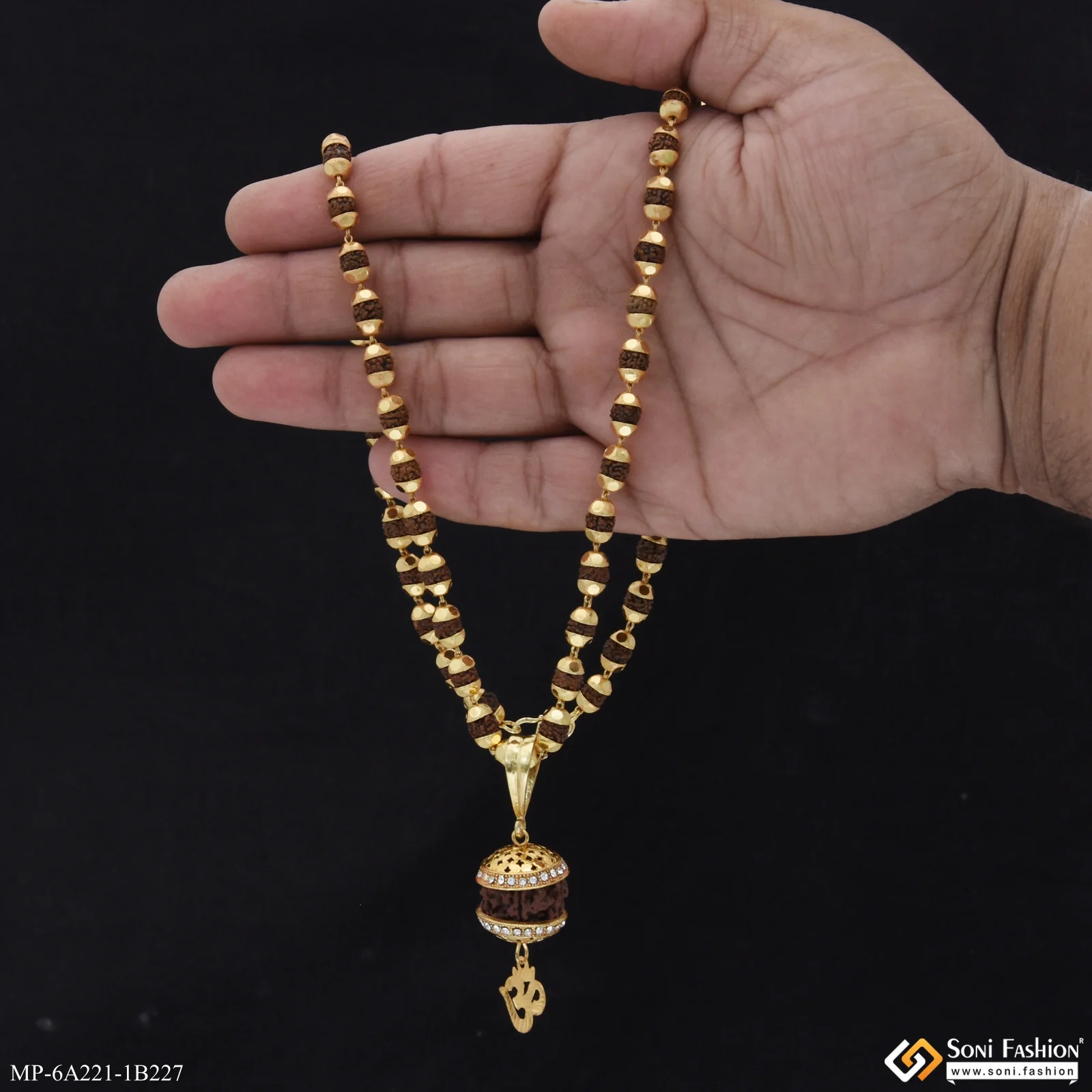 Big Rudraksh Gold Plated Pendant with Rudraksha Mala for Men (MP-A221-B227) - Image 3
