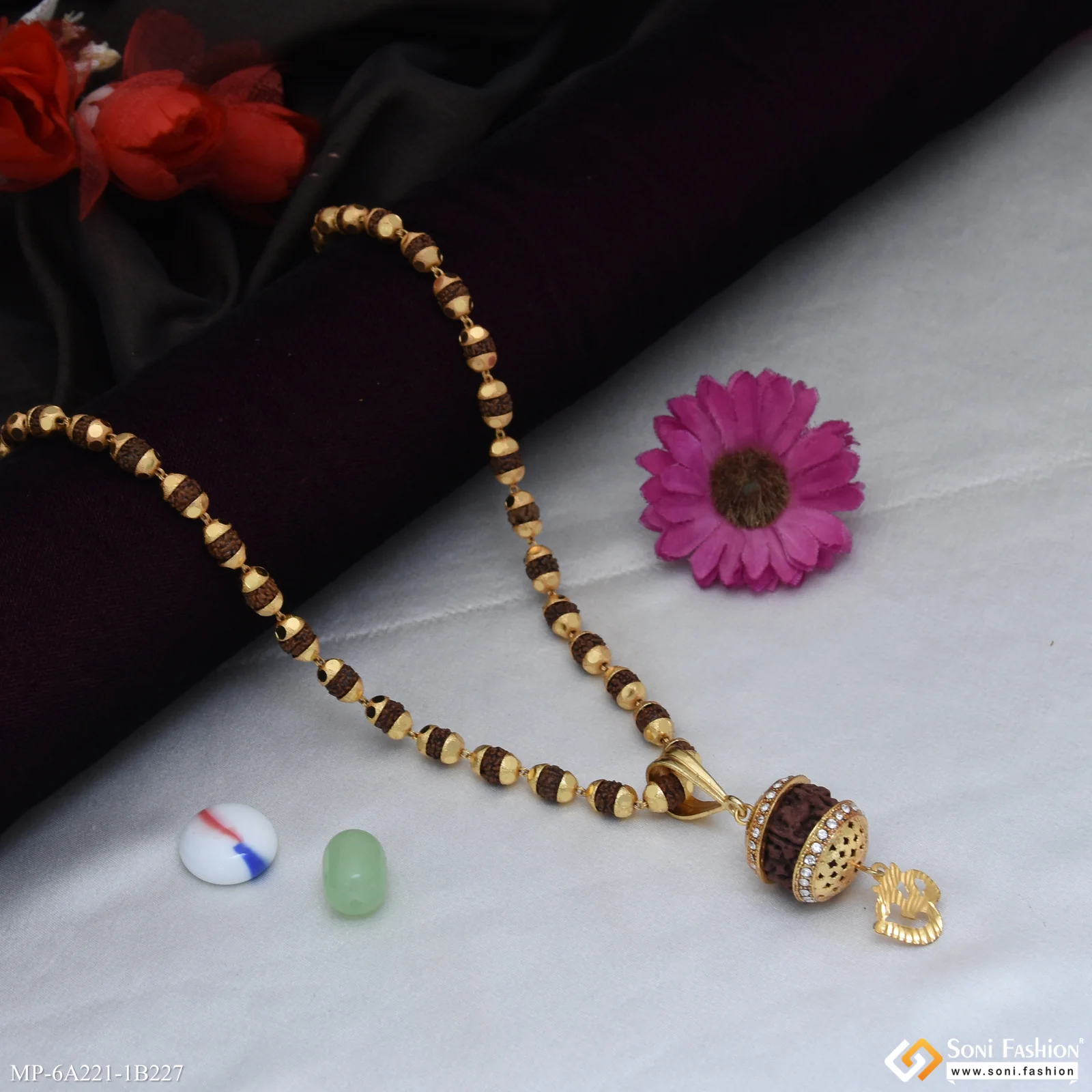 Big Rudraksh Gold Plated Pendant with Rudraksha Mala for Men (MP-A221-B227) - Image 4