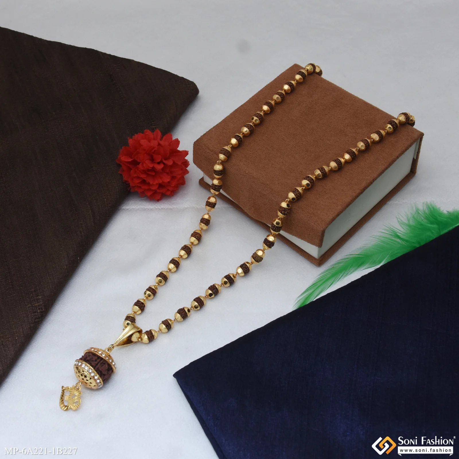 Big Rudraksh Gold Plated Pendant with Rudraksha Mala for Men (MP-A221-B227) - Image 5
