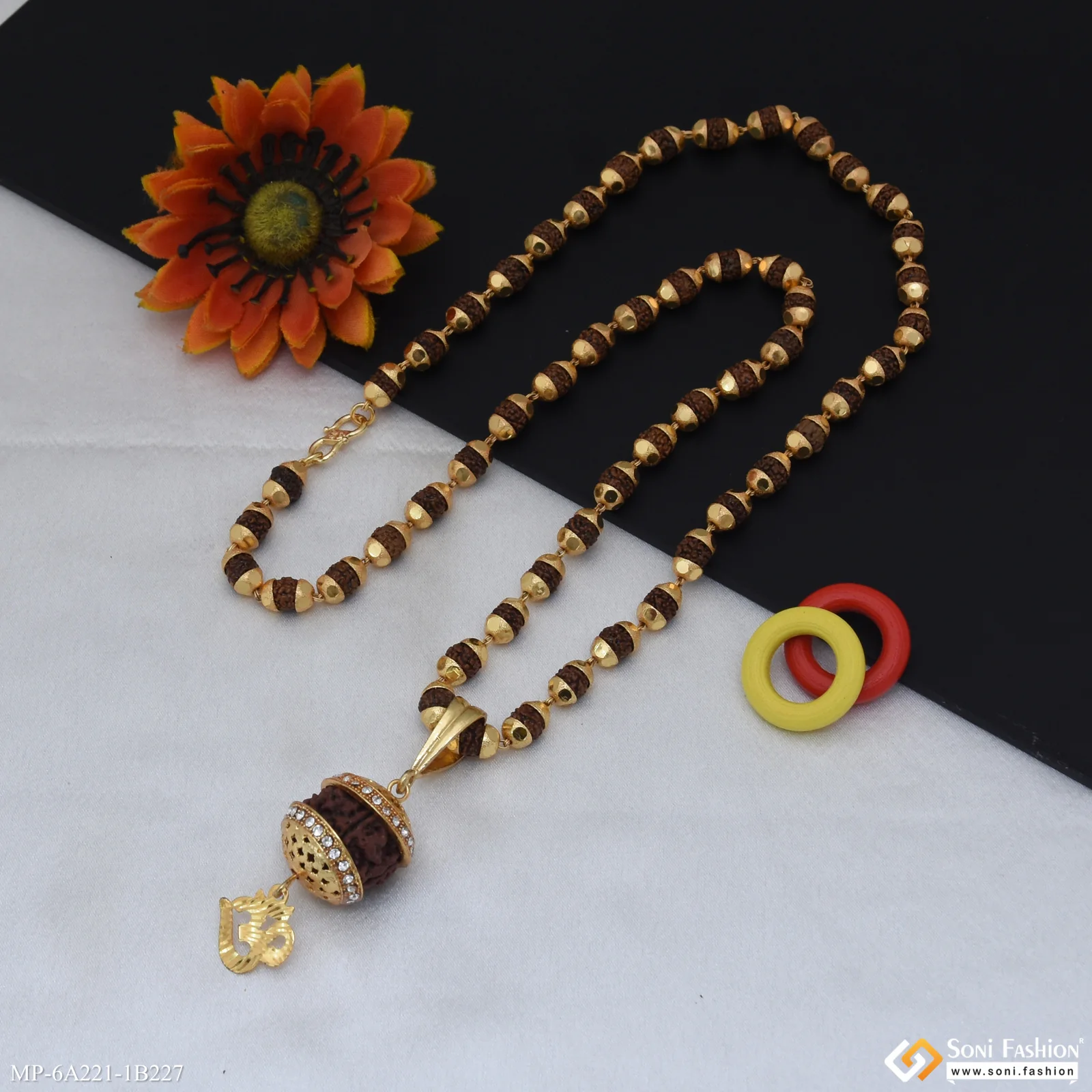 Big Rudraksh Gold Plated Pendant with Rudraksha Mala for Men (MP-A221-B227) - Image 6