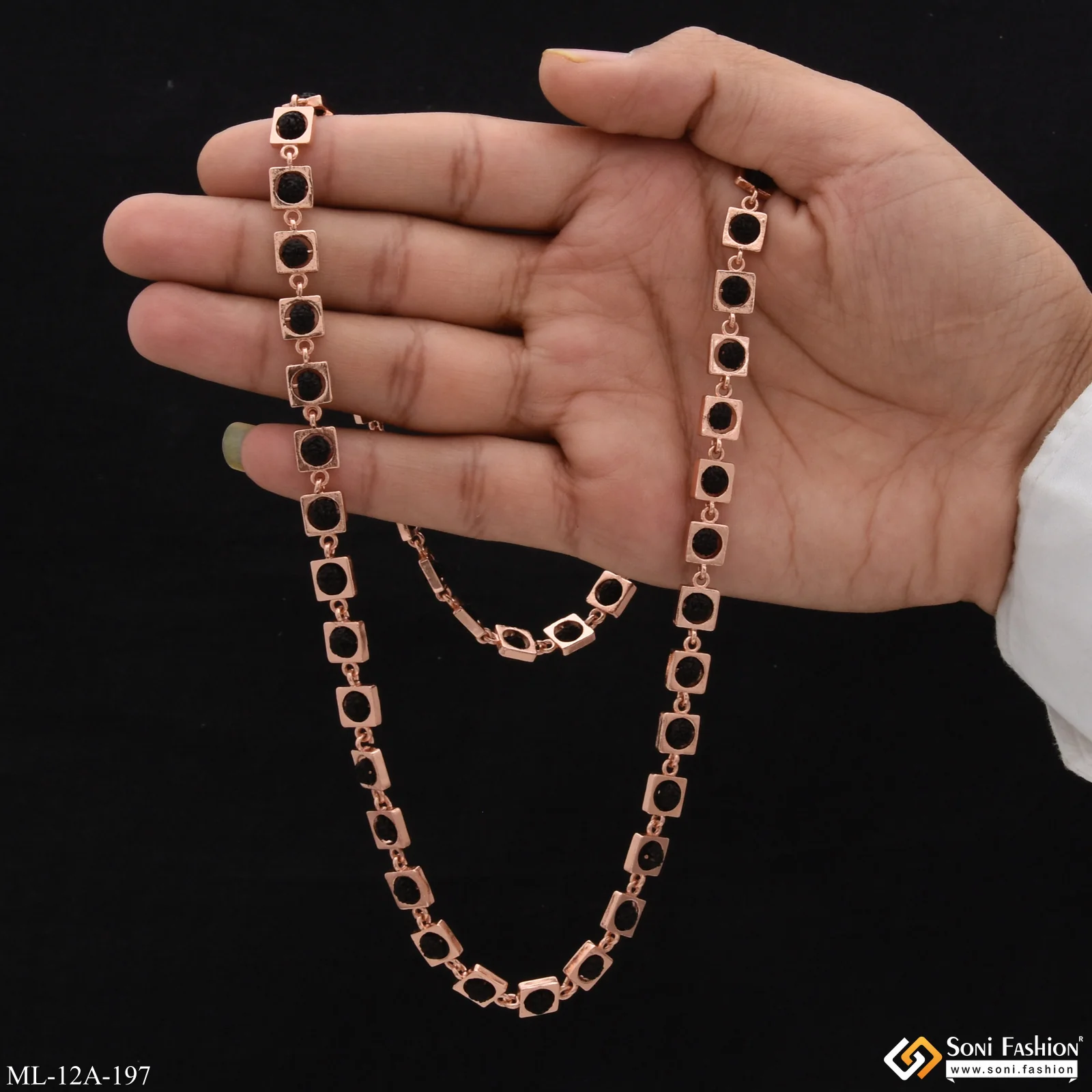 Black Best Quality Durable Design Rose Gold Rudraksha Mala For Men - Style A197 - Image 3