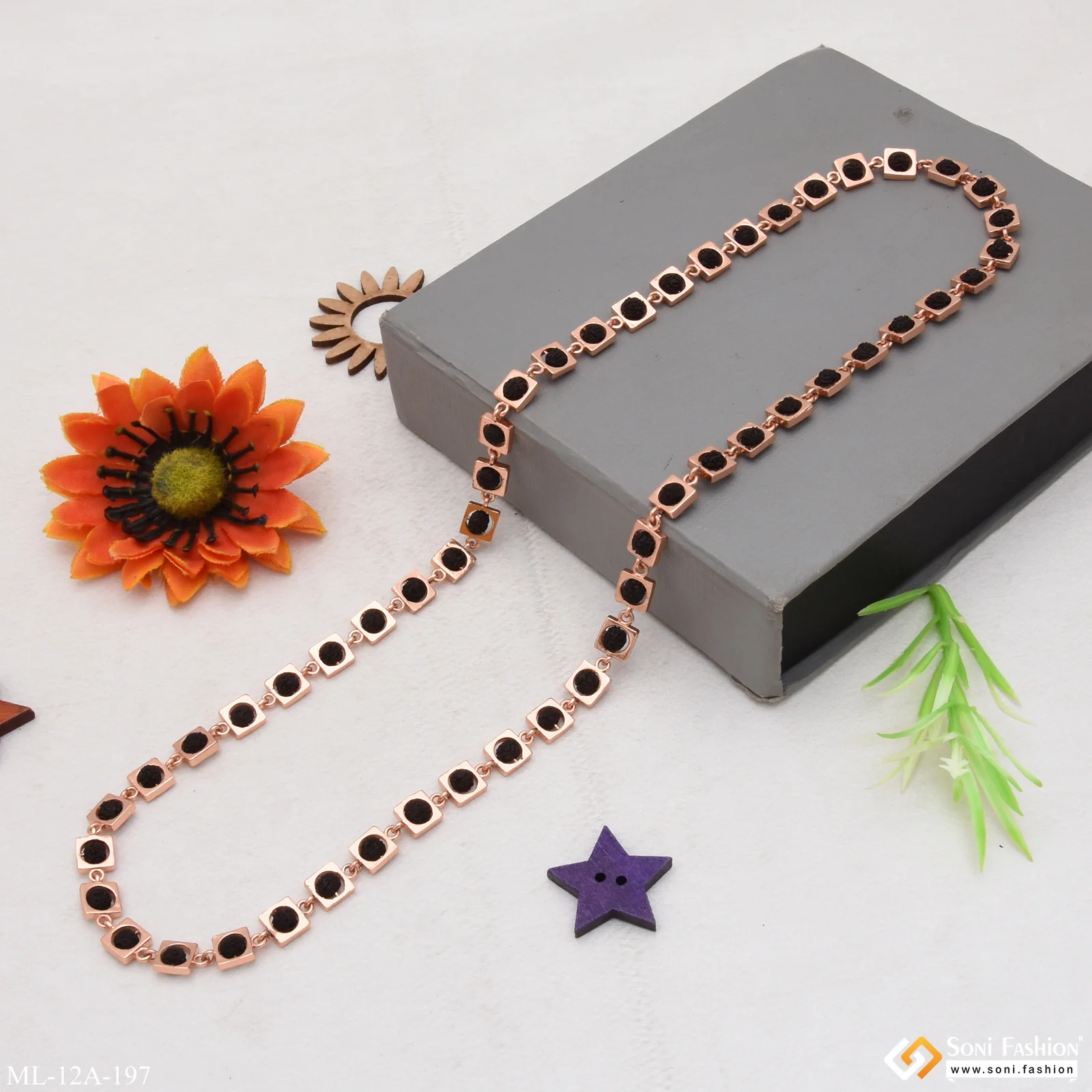 Black Best Quality Durable Design Rose Gold Rudraksha Mala For Men - Style A197 - Image 4