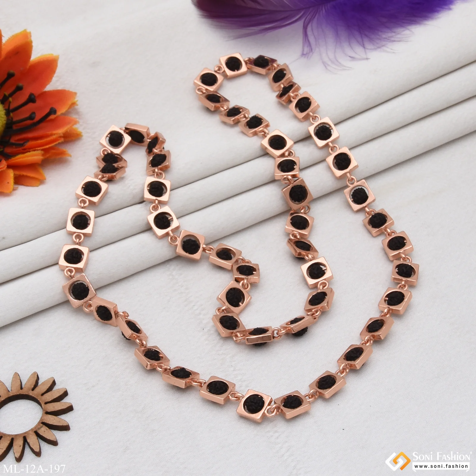 Black Best Quality Durable Design Rose Gold Rudraksha Mala For Men - Style A197 - Image 5