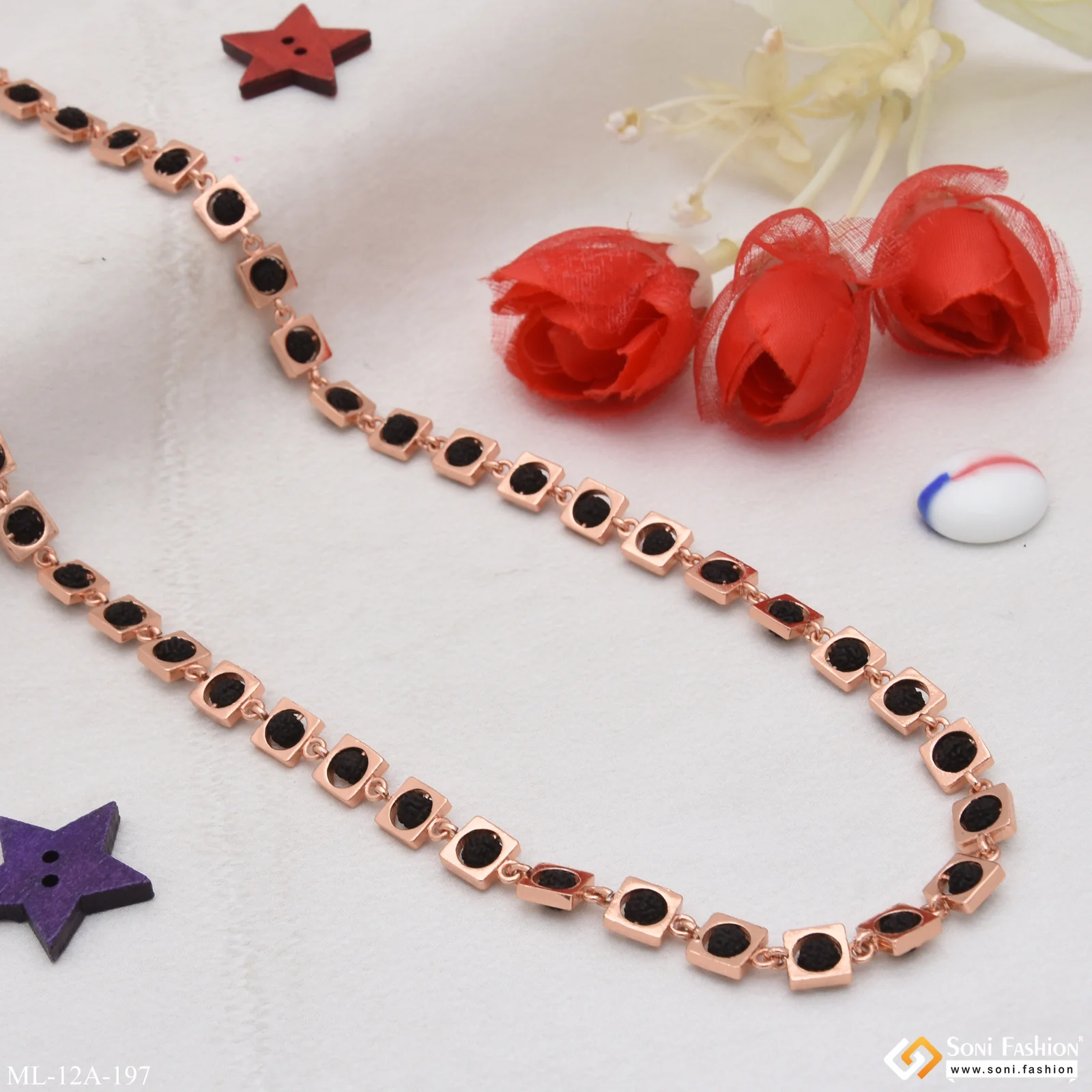 Black Best Quality Durable Design Rose Gold Rudraksha Mala For Men - Style A197 - Image 6
