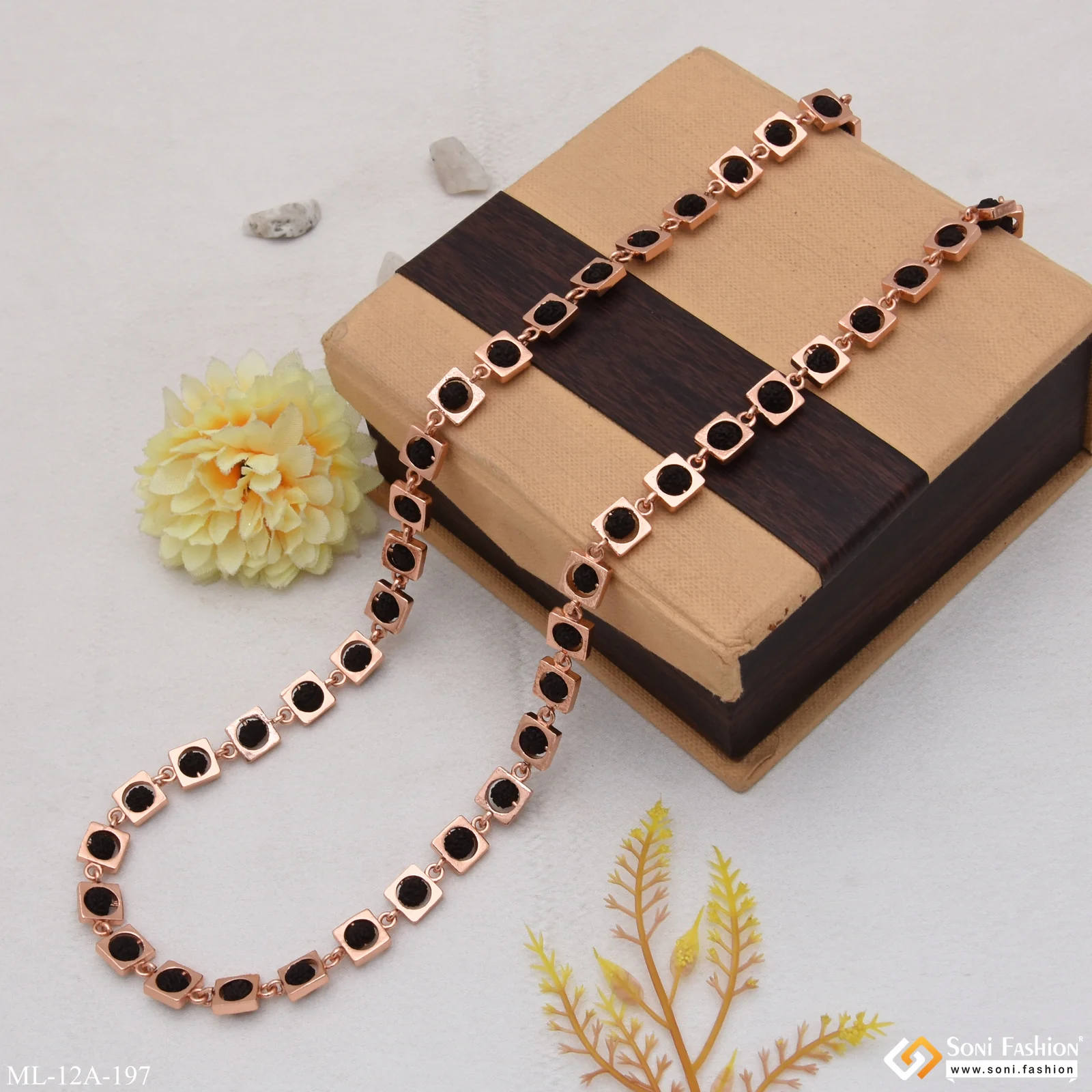 Black Best Quality Durable Design Rose Gold Rudraksha Mala For Men - Style A197 - Image 7