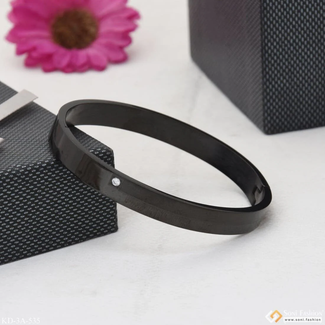 Black Color Stainless Steel Kada for Men - Style A535 - Image 2