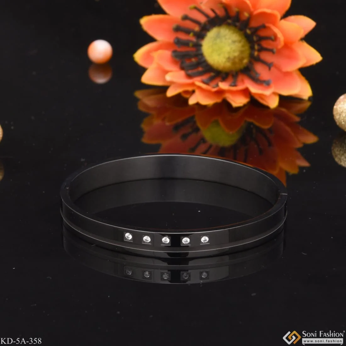 Black Color With Diamond Stylish Design Best Quality Kada - Style A358 - Image 2