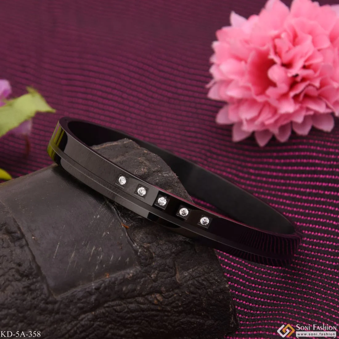 Black Color With Diamond Stylish Design Best Quality Kada - Style A358 - Image 3